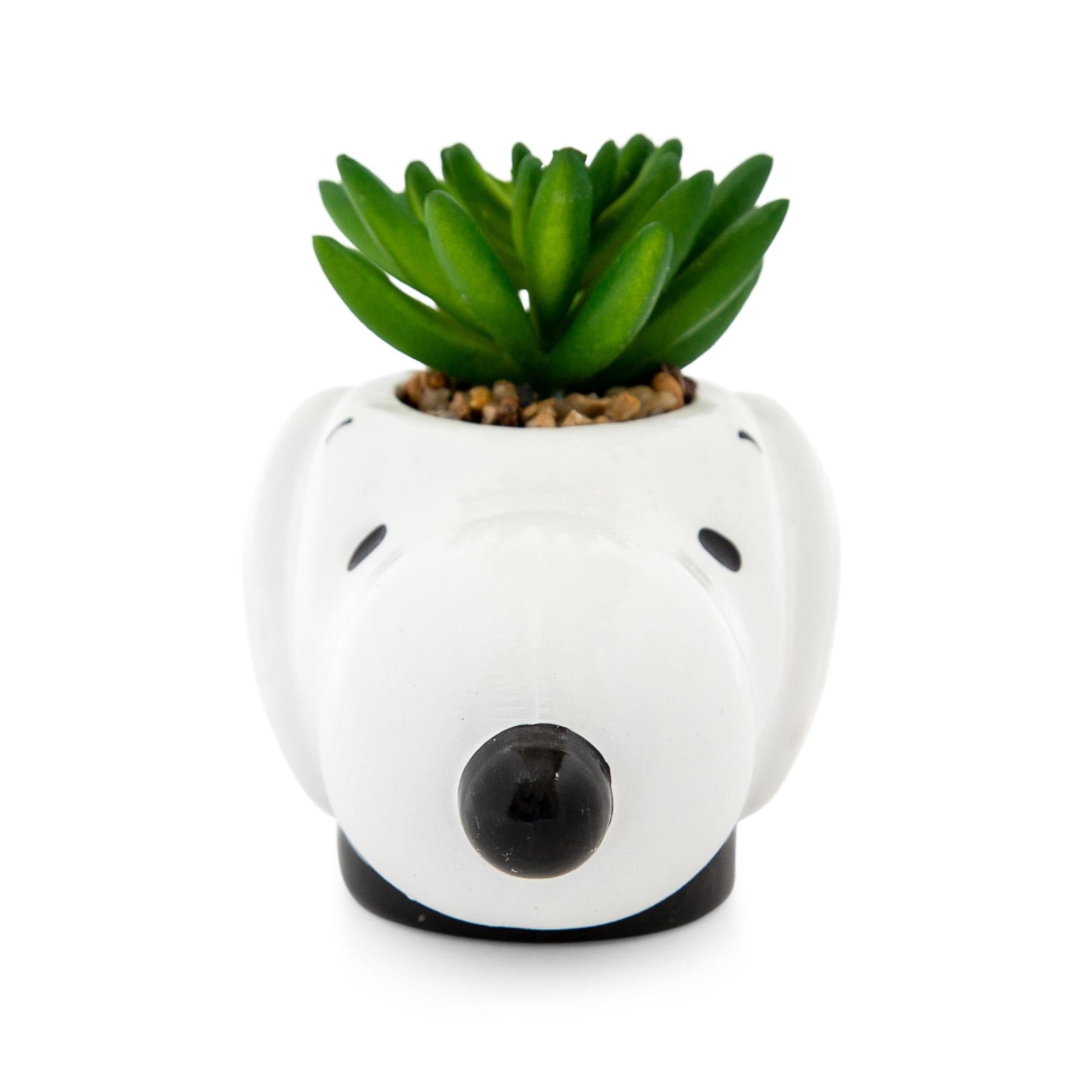 Peanuts Snoopy Face Ceramic Mini Planter with Artificial Succulent | 3.5"L x 5" H x 5" W