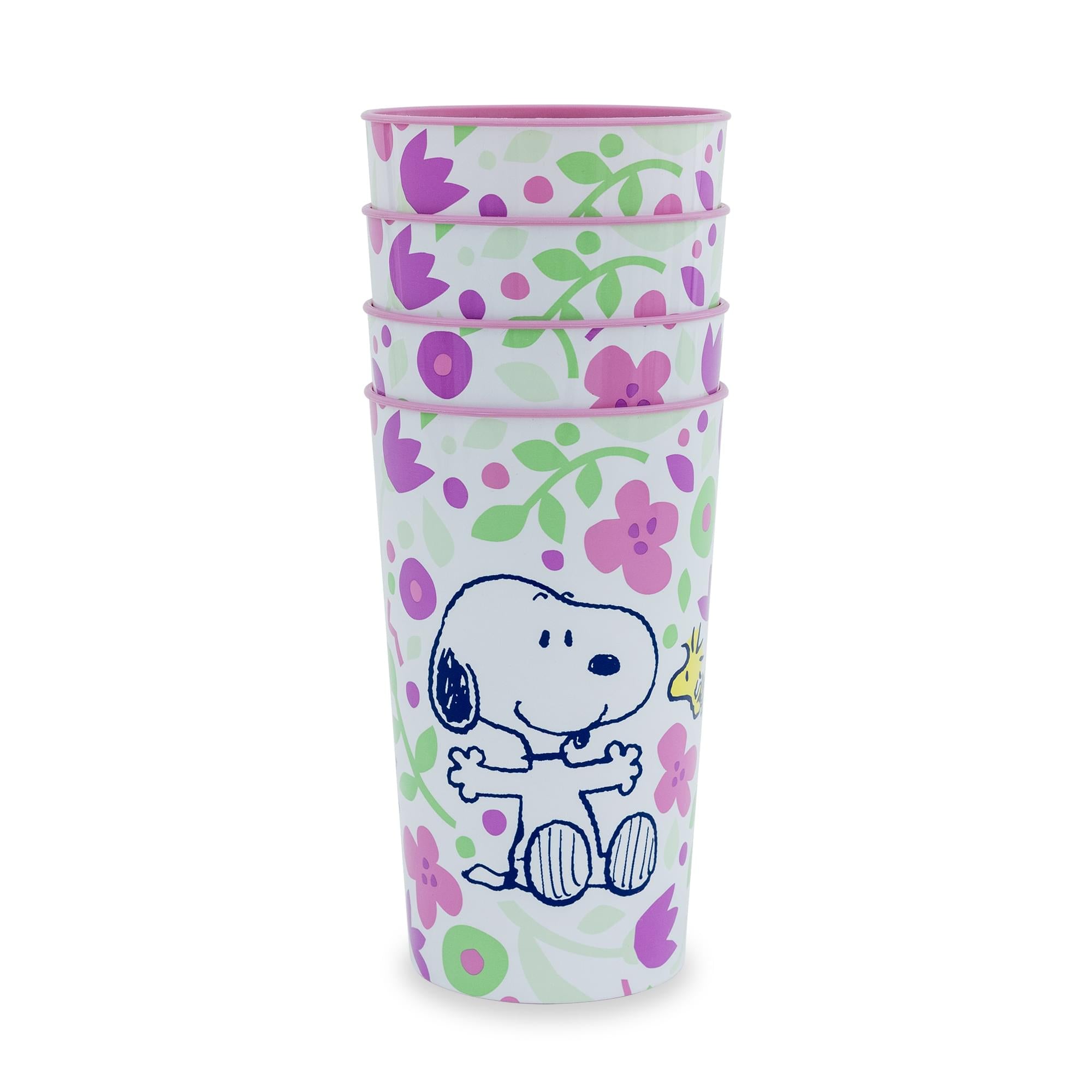 Peanuts Snoopy and Woodstock Springtime 22-Ounce Plastic Cups | Set Of 4