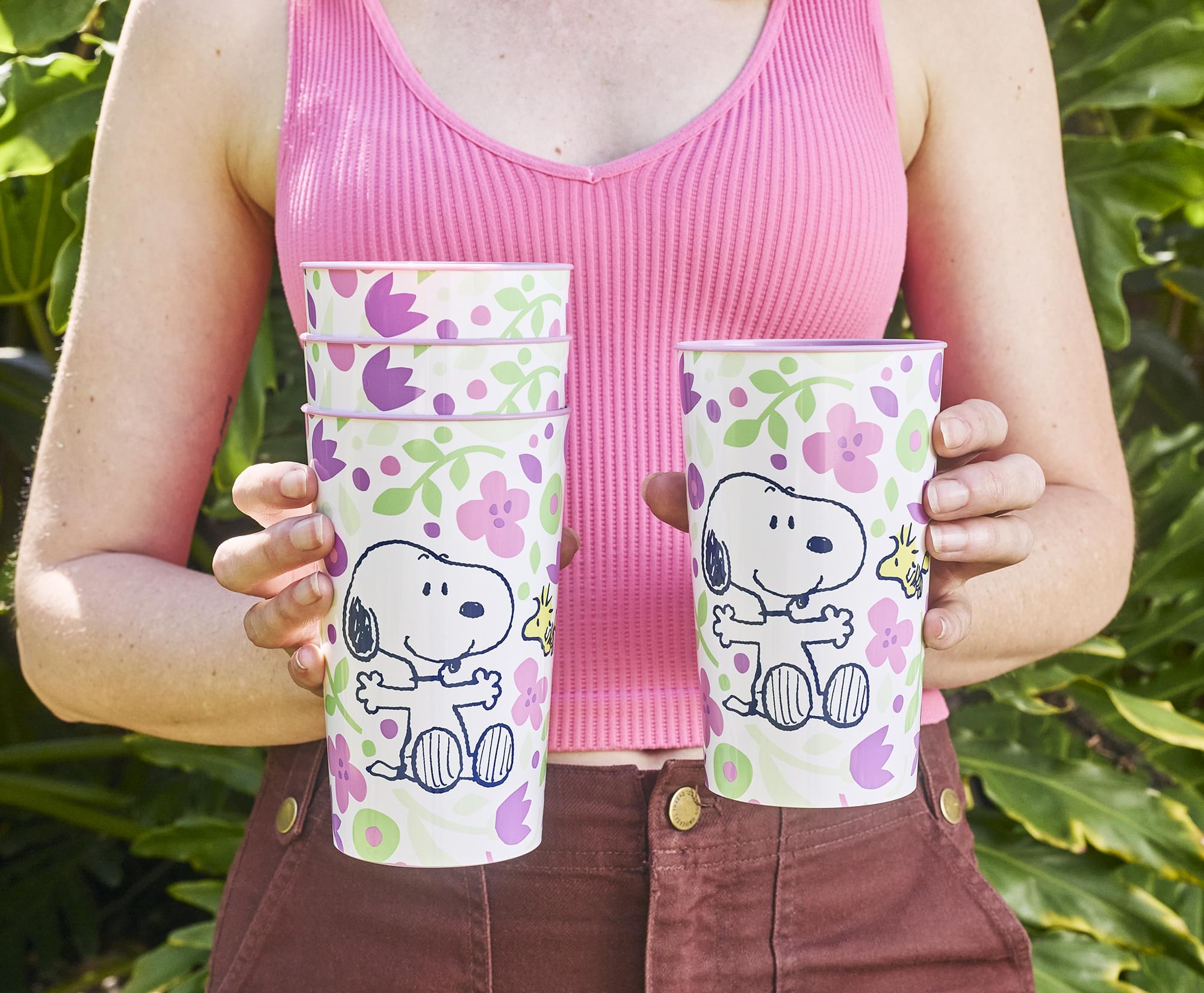 Peanuts Snoopy and Woodstock Springtime 22-Ounce Plastic Cups | Set Of 4