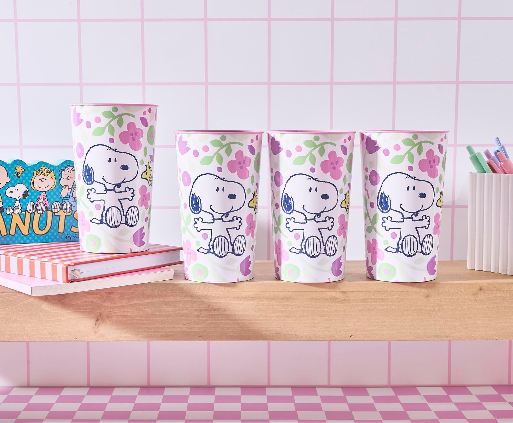 Peanuts Snoopy and Woodstock Springtime 22-Ounce Plastic Cups | Set Of 4
