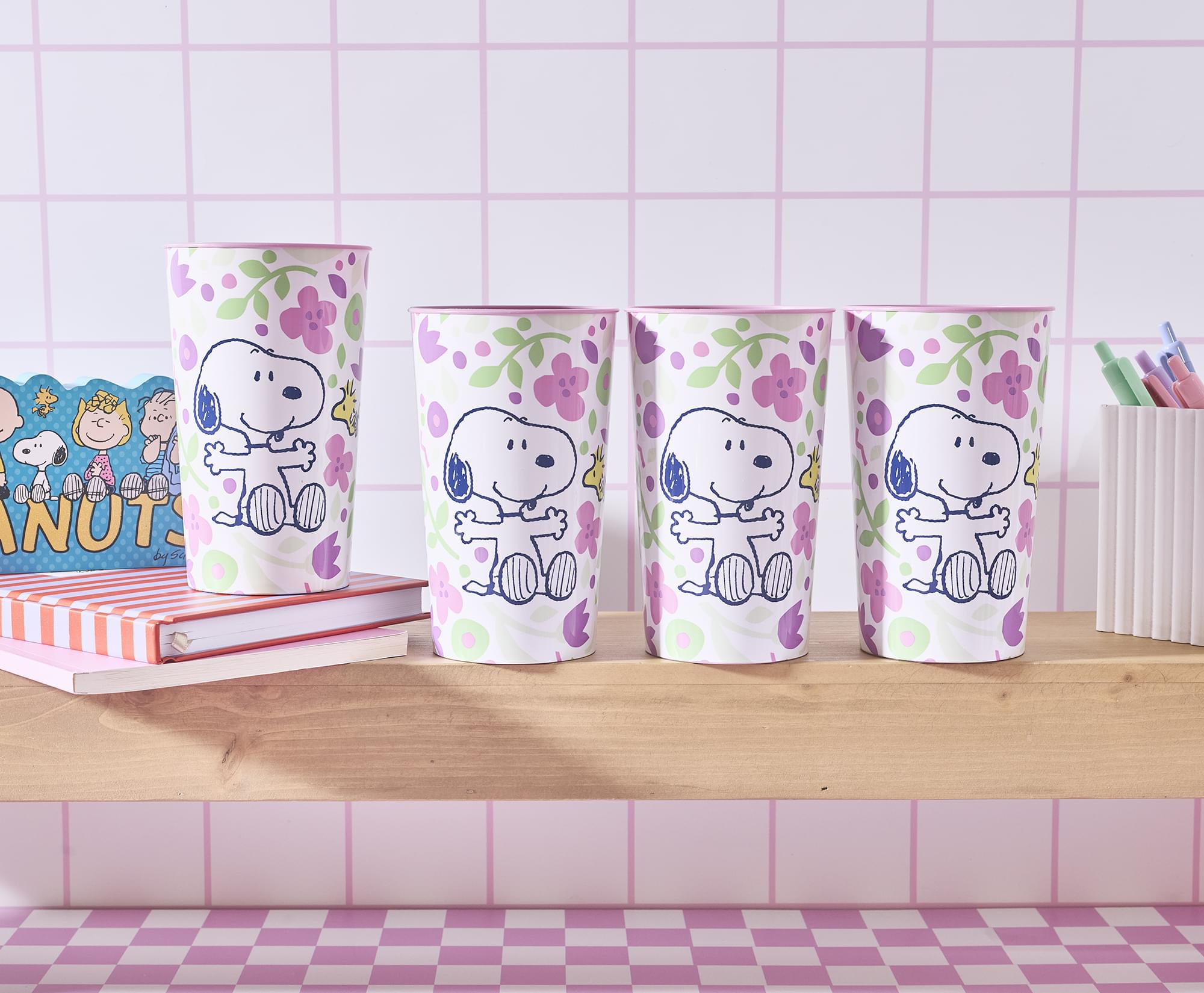 Peanuts Snoopy and Woodstock Springtime 22-Ounce Plastic Cups | Set Of 4