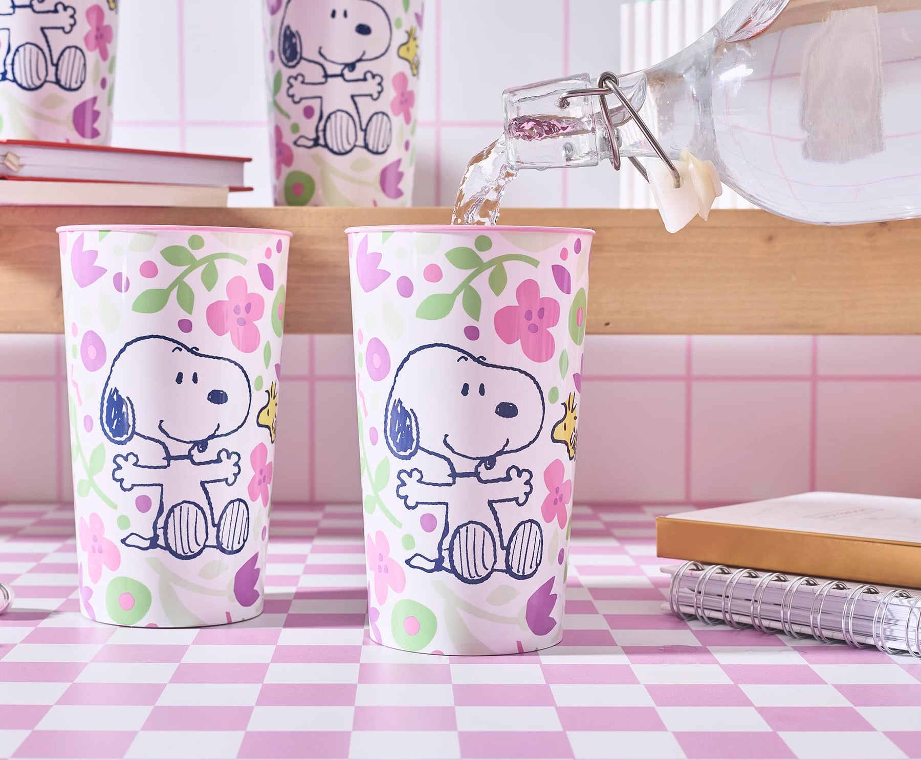 Peanuts Snoopy and Woodstock Springtime 22-Ounce Plastic Cups | Set Of 4