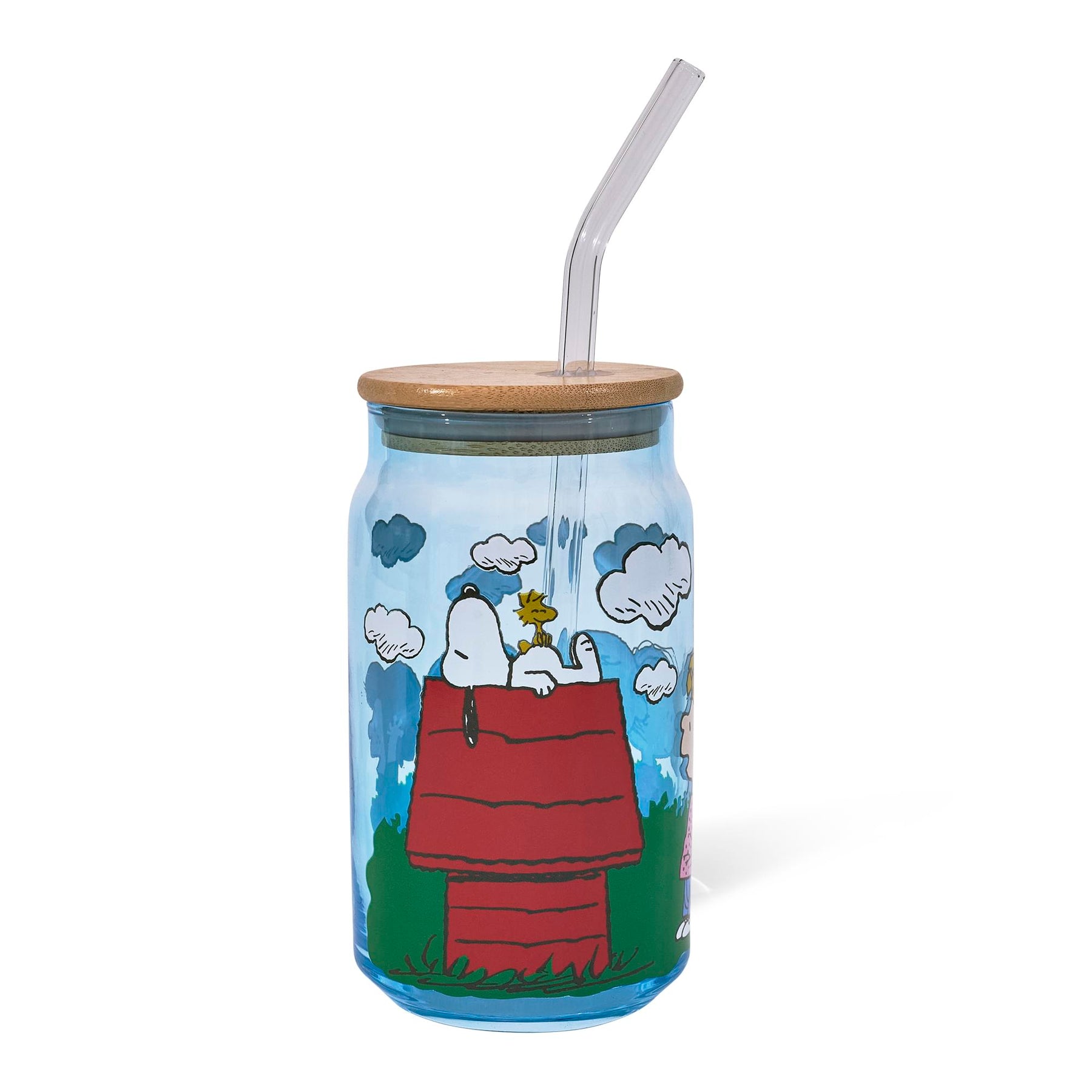 Peanuts Gang Snoopy and Friends 16-Ounce Glass Tumbler With Bamboo Lid and Glass Straw