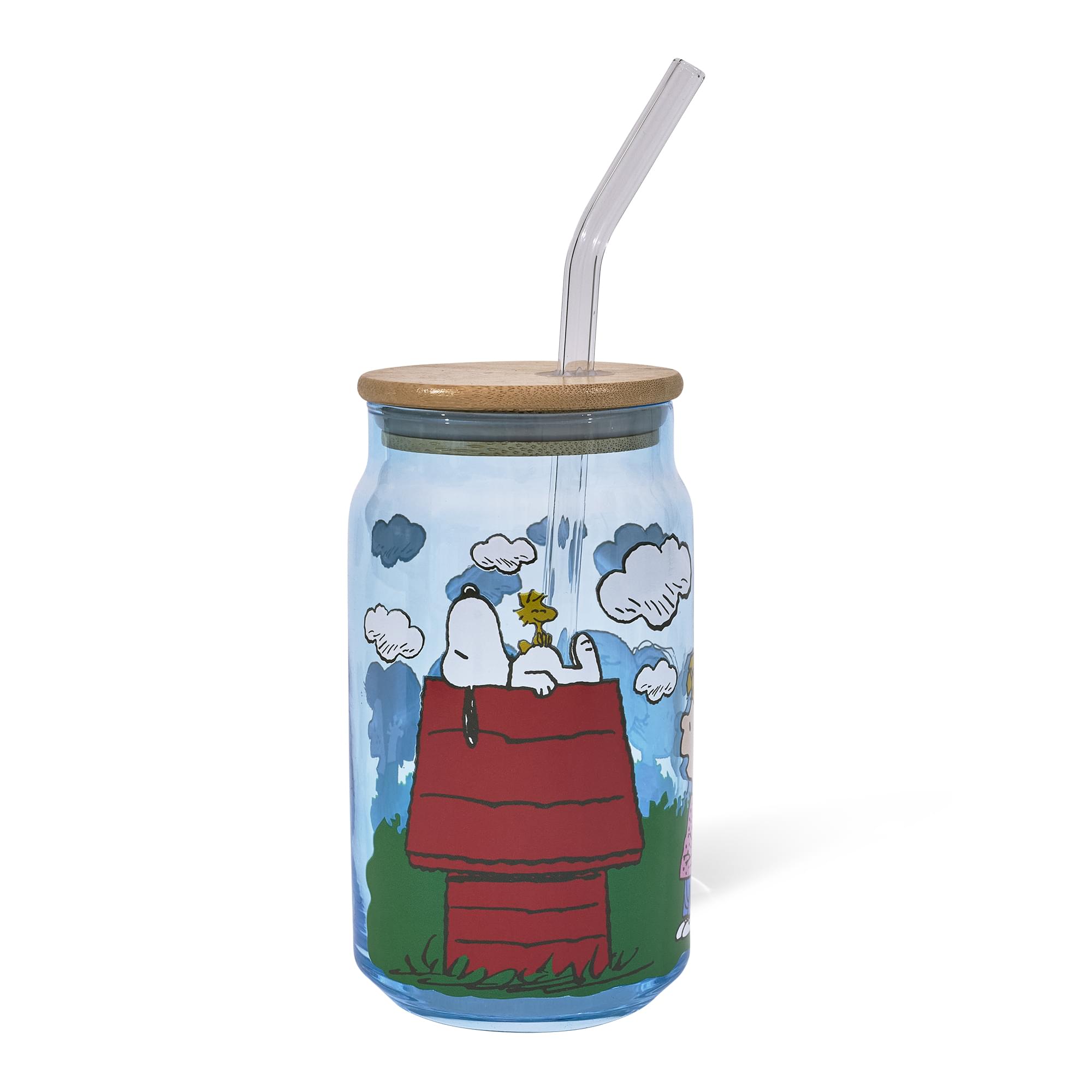 Peanuts Gang Snoopy and Friends 16-Ounce Glass Tumbler With Bamboo Lid and Glass Straw