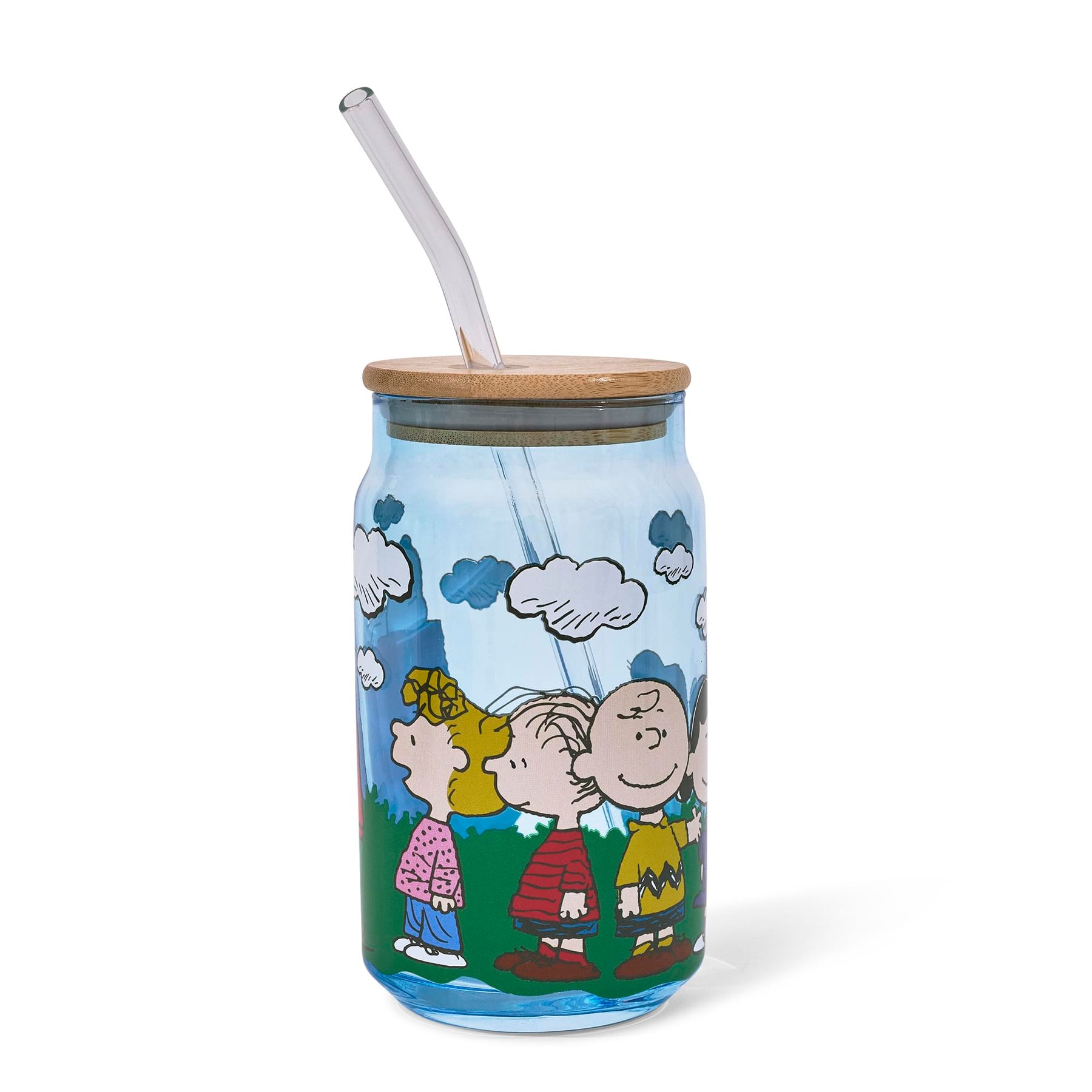 Peanuts Gang Snoopy and Friends 16-Ounce Glass Tumbler With Bamboo Lid and Glass Straw