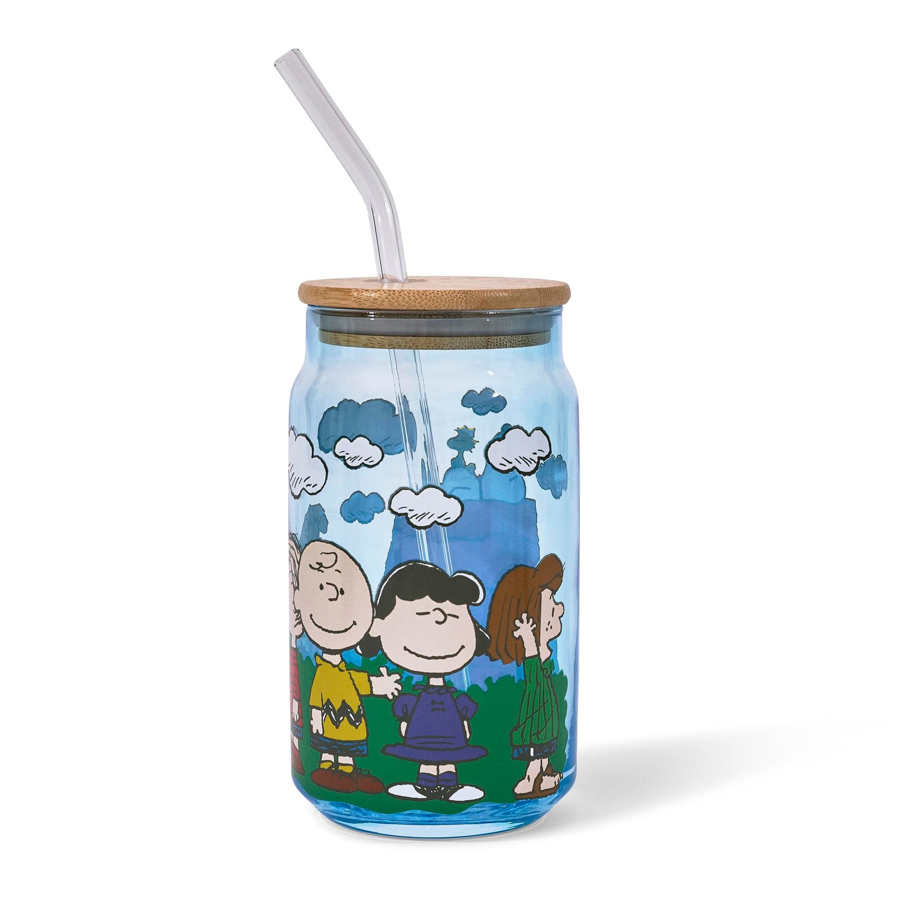 Peanuts Gang Snoopy and Friends 16-Ounce Glass Tumbler With Bamboo Lid and Glass Straw