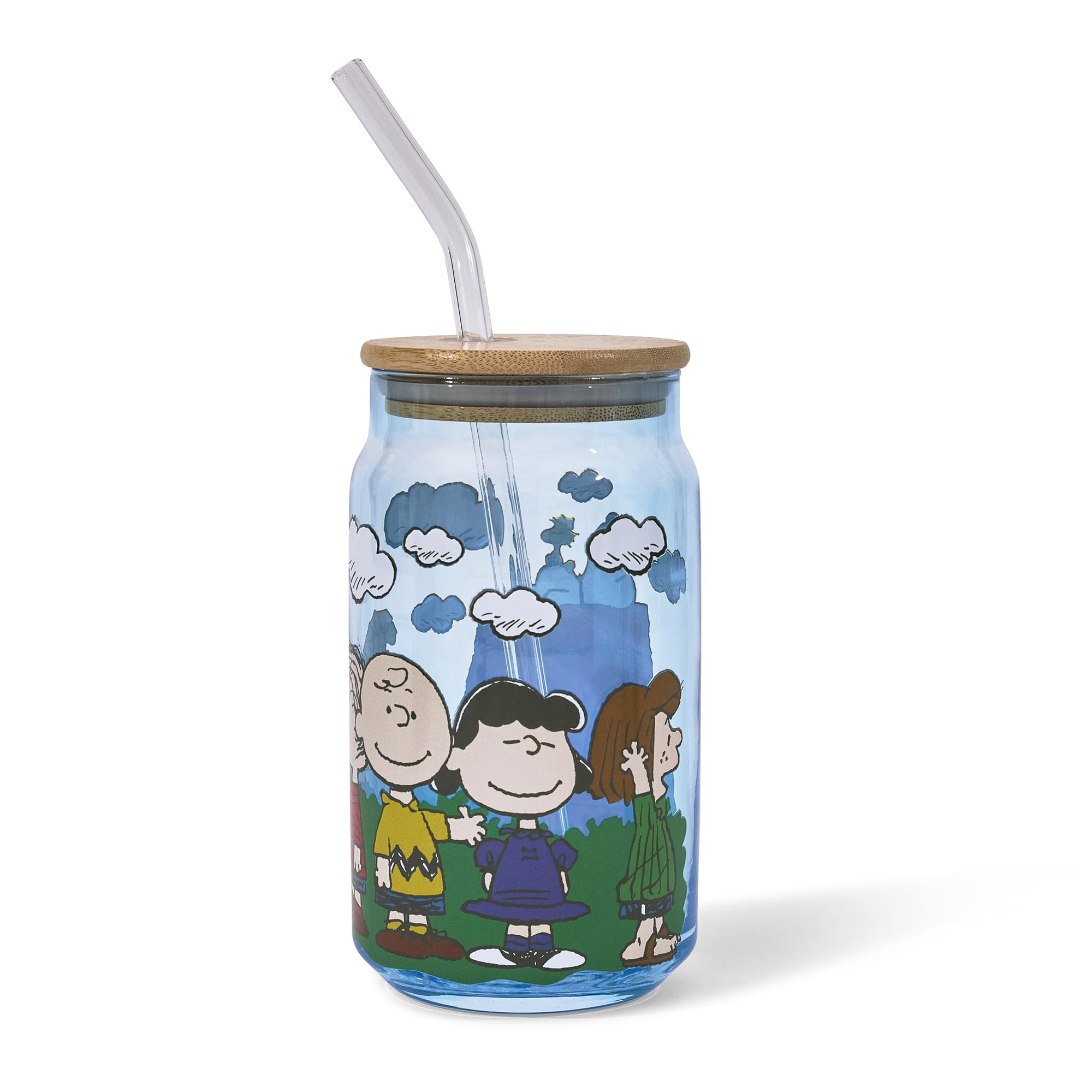 Peanuts Gang Snoopy and Friends 16-Ounce Glass Tumbler With Bamboo Lid and Glass Straw