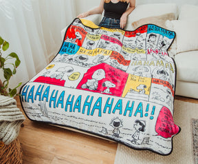 Peanuts "Ha Ha Ha" Comic Strip Panels Sherpa Throw Blanket | 50 x 60 Inches