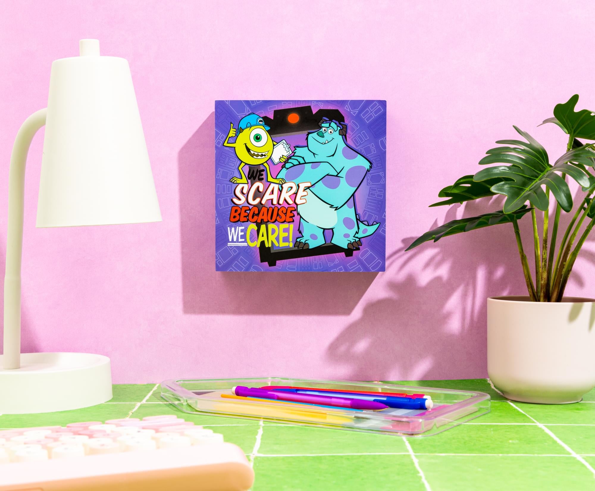 Disney Pixar Monsters, Inc. "We Scare Because We Care" Box Sign | 6 x 6 Inches