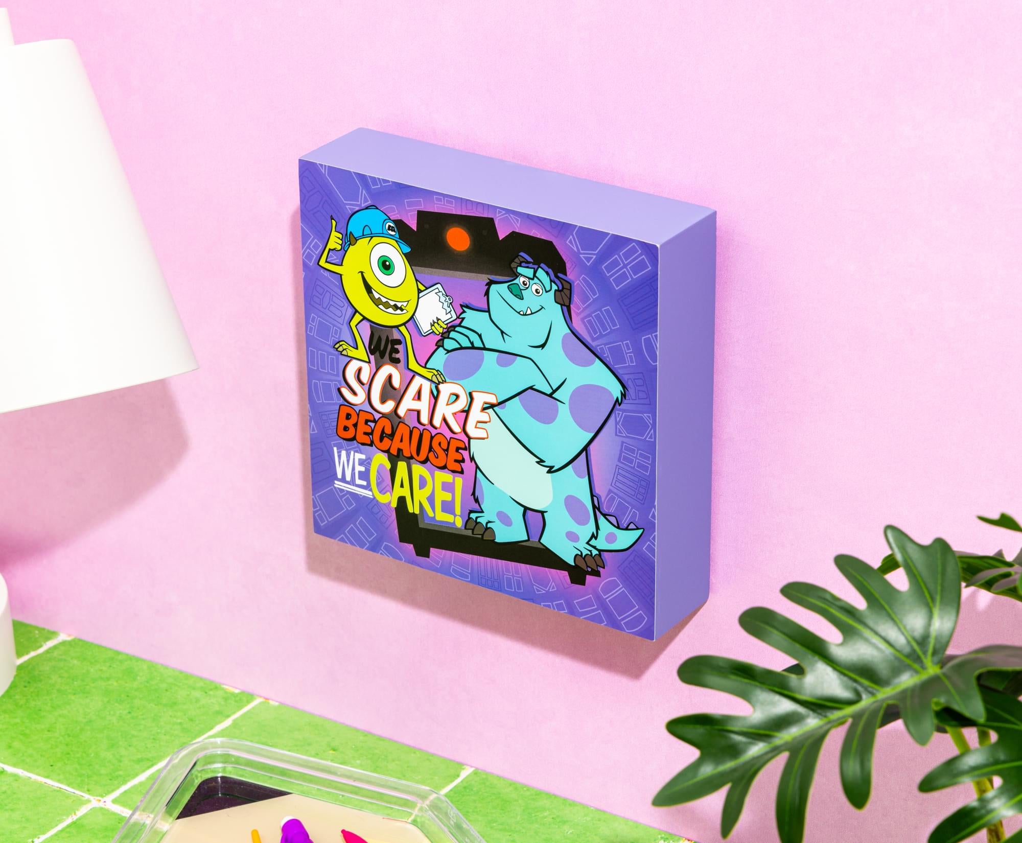 Disney Pixar Monsters, Inc. "We Scare Because We Care" Box Sign | 6 x 6 Inches