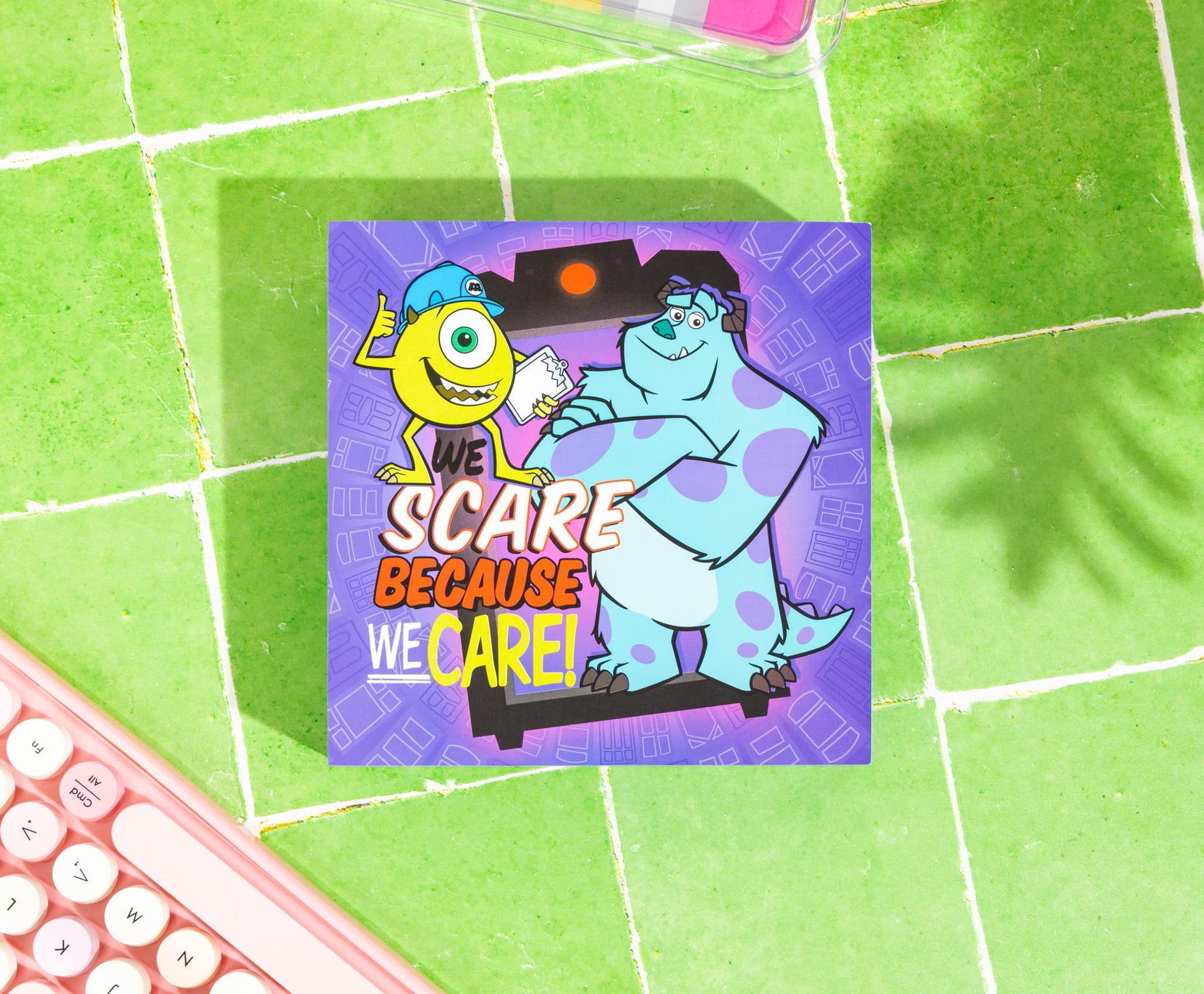 Disney Pixar Monsters, Inc. "We Scare Because We Care" Box Sign | 6 x 6 Inches