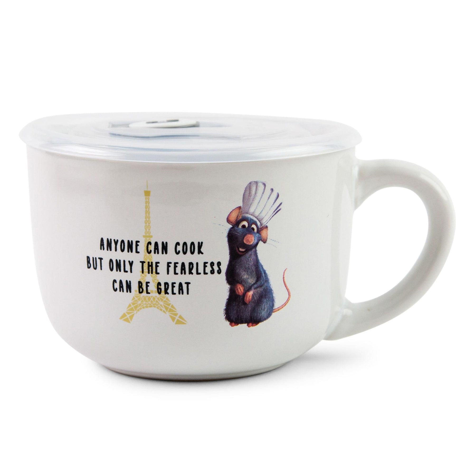 Disney Pixar Ratatouille "Anyone Can Cook" Ceramic Soup Mug With Lid | 24 Ounces