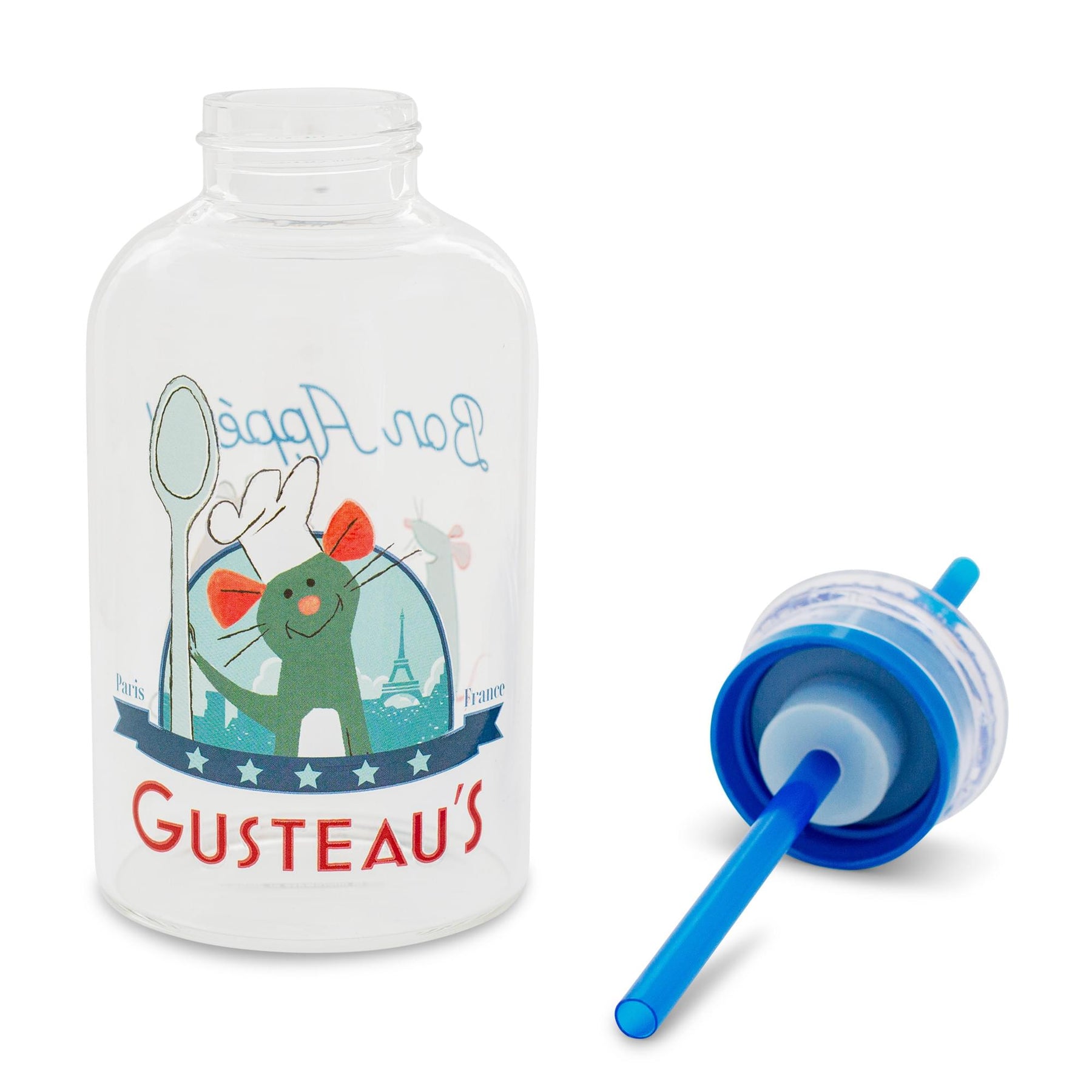 Disney Pixar Ratatouille Gusteau's Glass Milk Bottle With Straw | Hold 15 Ounces