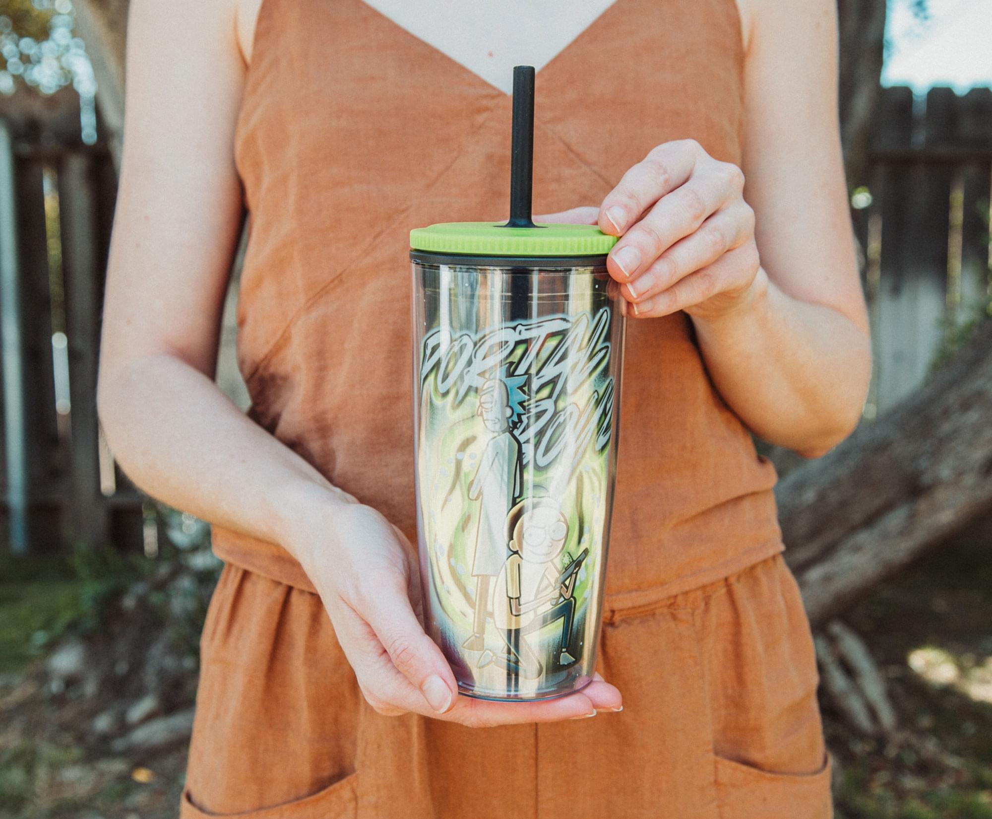 Rick and Morty "Portal Boyz" Plastic Tumbler With Lid and Straw | Hold 20 Ounces