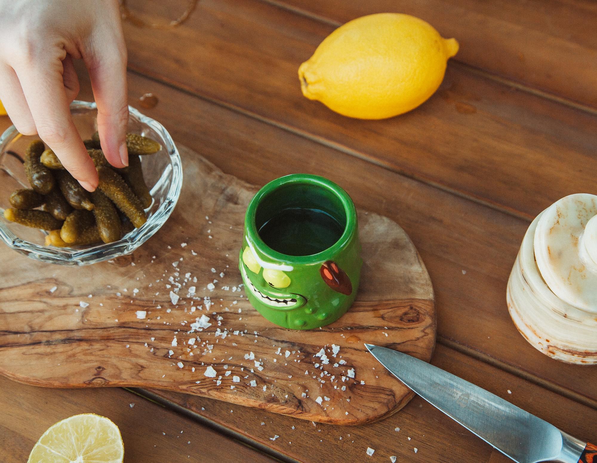 Rick and Morty Pickle Rick Sculpted Ceramic Mini Shot Glass | Holds 2 Ounces