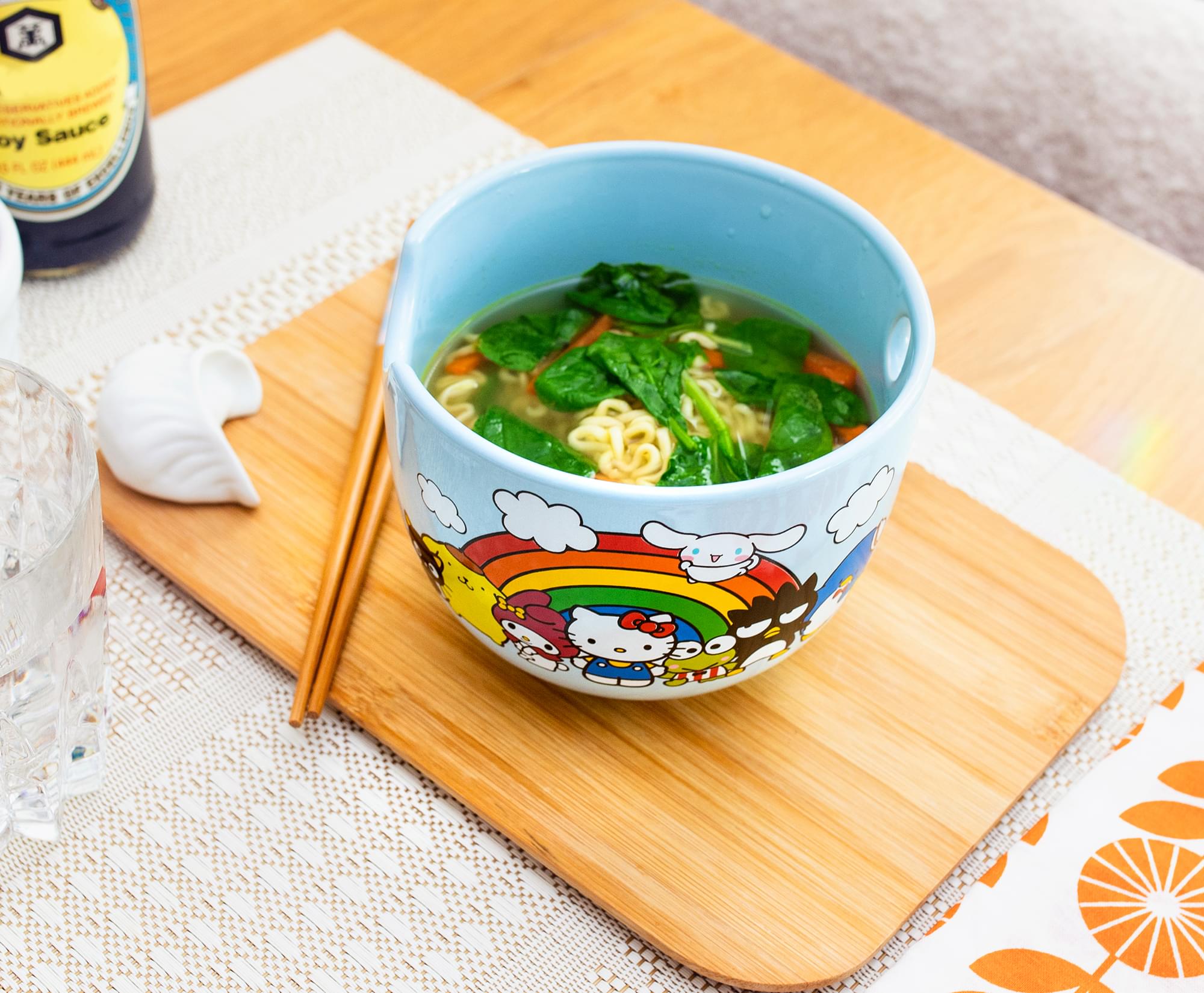Sanrio Hello Kitty and Friends Rainbow Ceramic Ramen Bowl and Chopstick Set