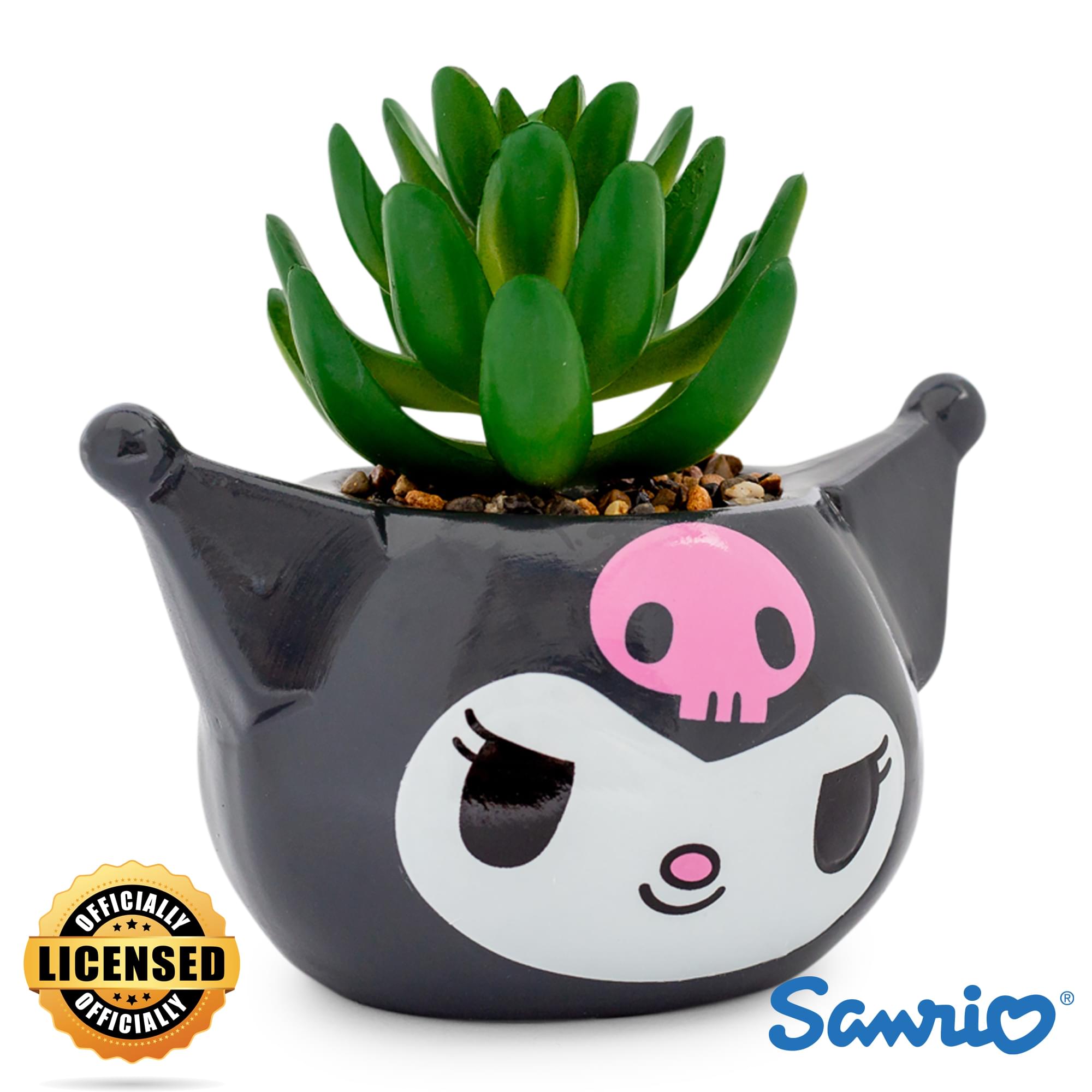 Sanrio Kuromi Smiling Head 3-Inch Ceramic Mini Planter With Artificial Succulent