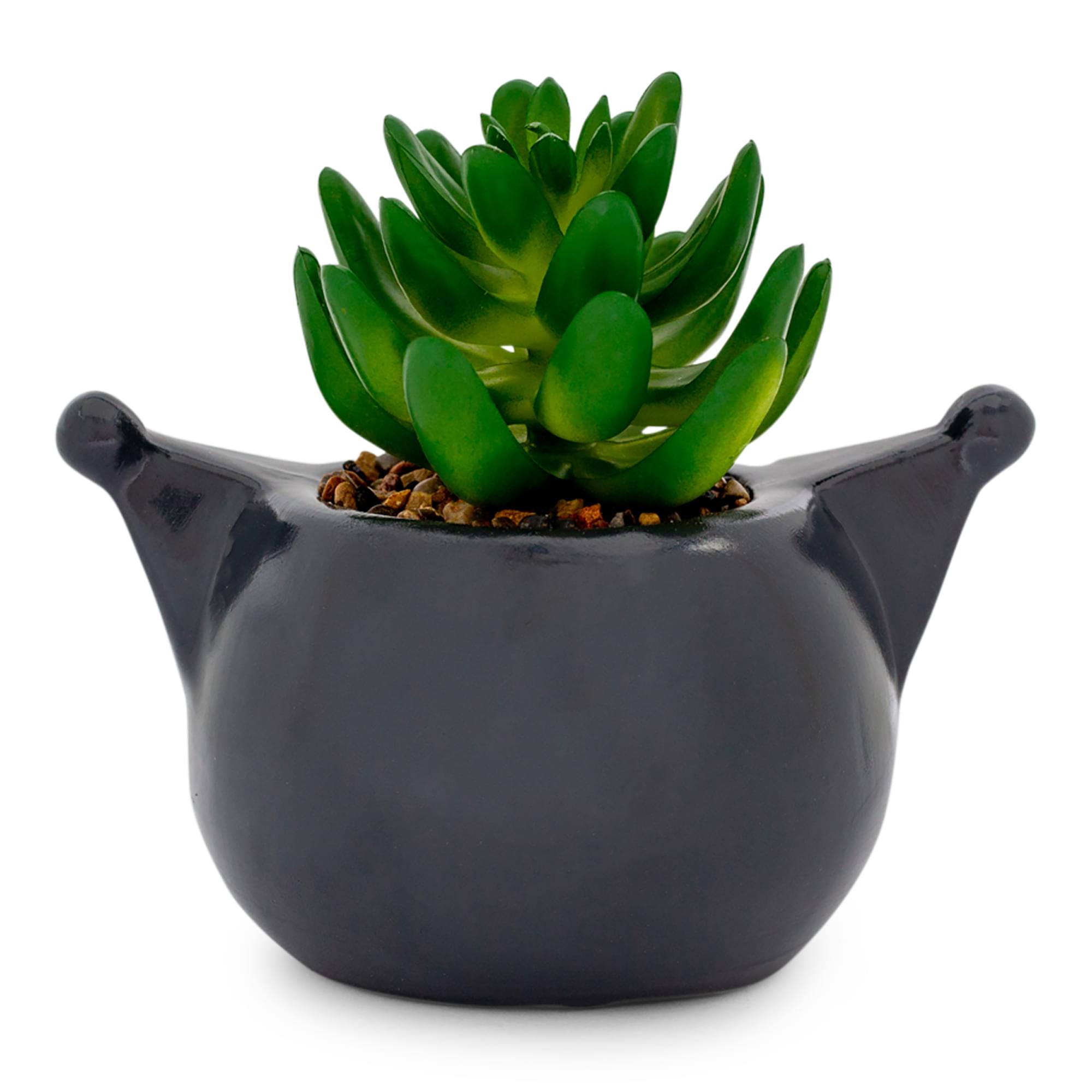 Sanrio Kuromi Smiling Head 3-Inch Ceramic Mini Planter With Artificial Succulent