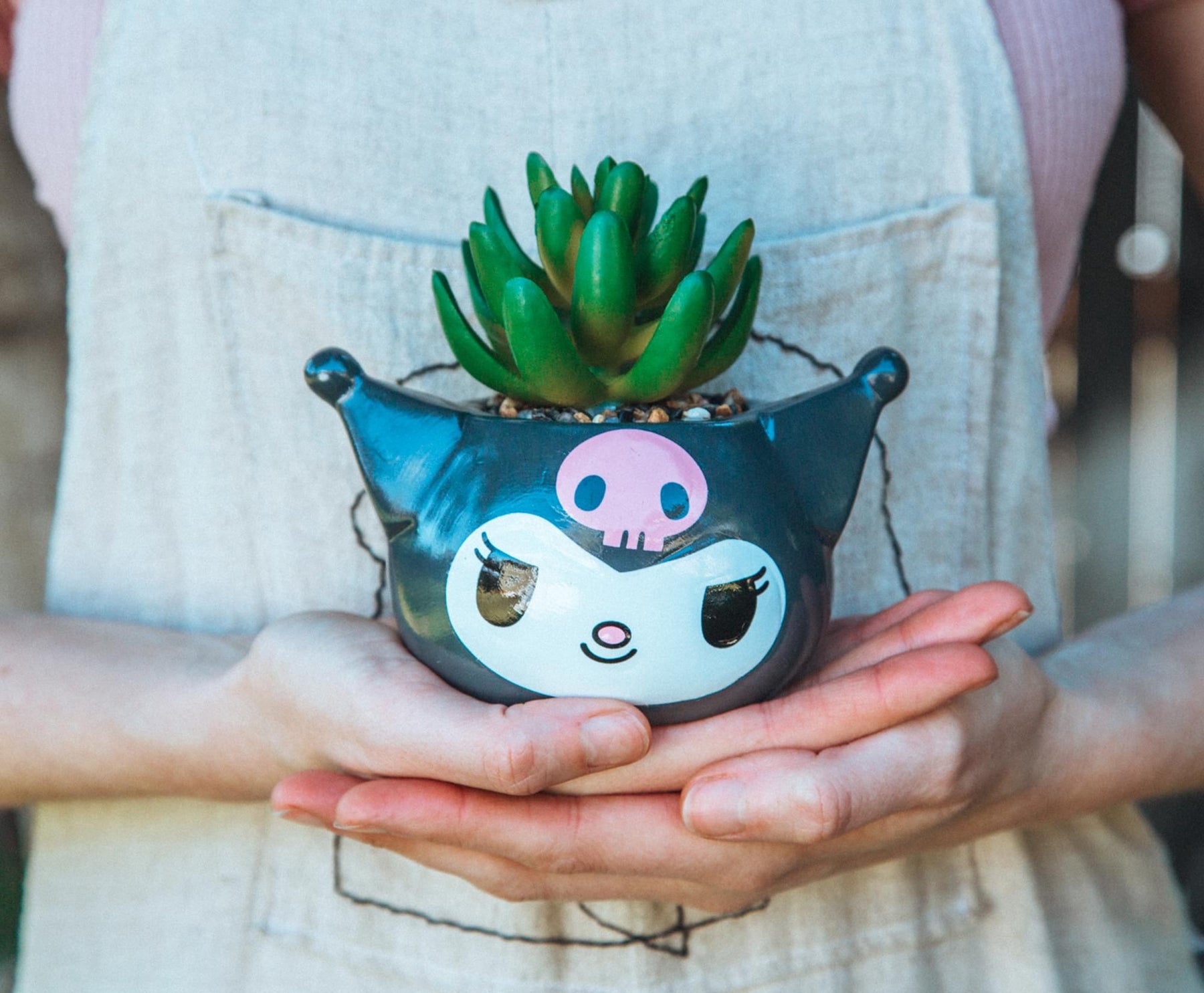 Sanrio Kuromi Smiling Head 3-Inch Ceramic Mini Planter With Artificial Succulent
