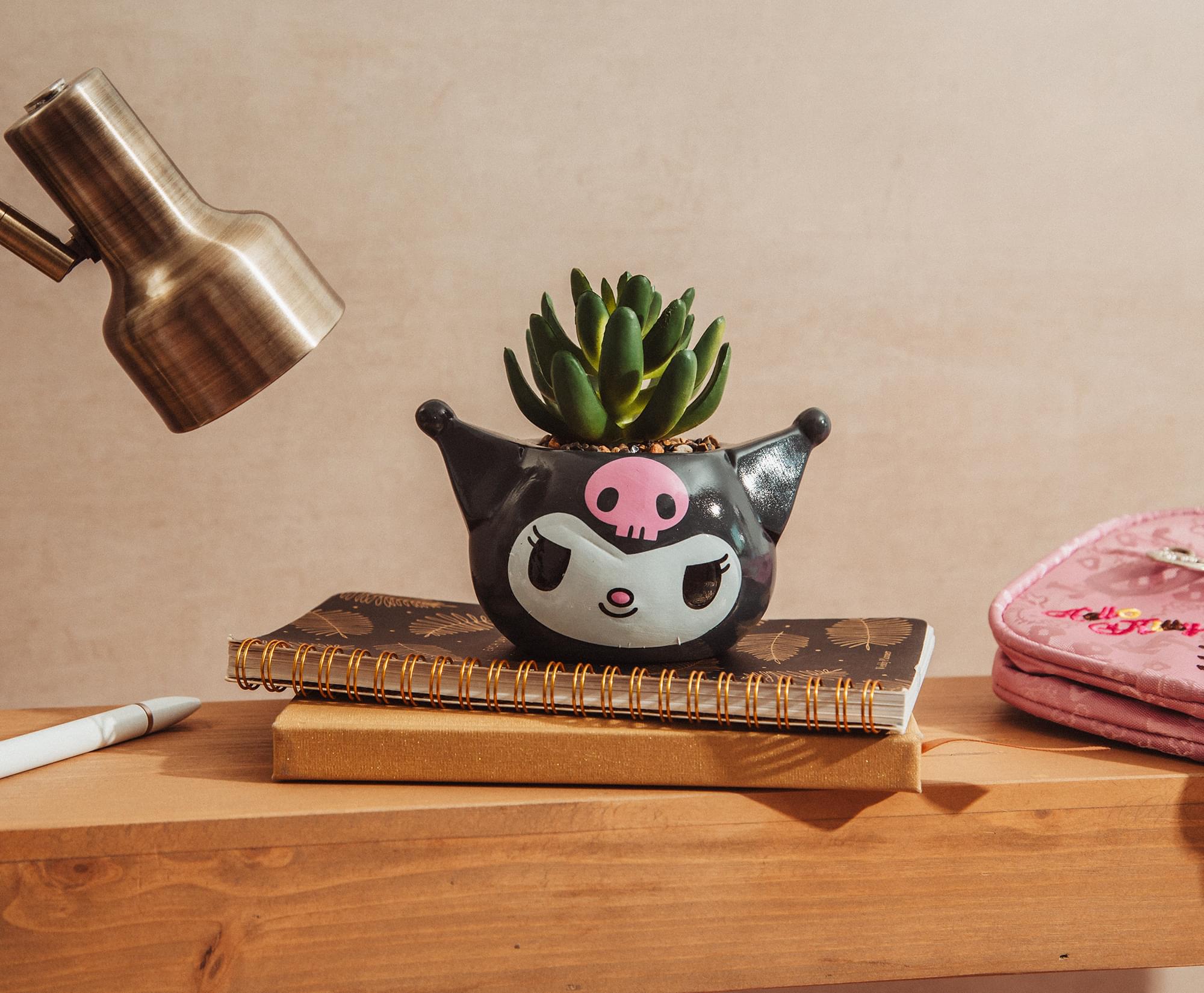 Sanrio Kuromi Smiling Head 3-Inch Ceramic Mini Planter With Artificial Succulent