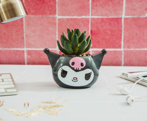 Sanrio Kuromi Smiling Head 3-Inch Ceramic Mini Planter With Artificial Succulent