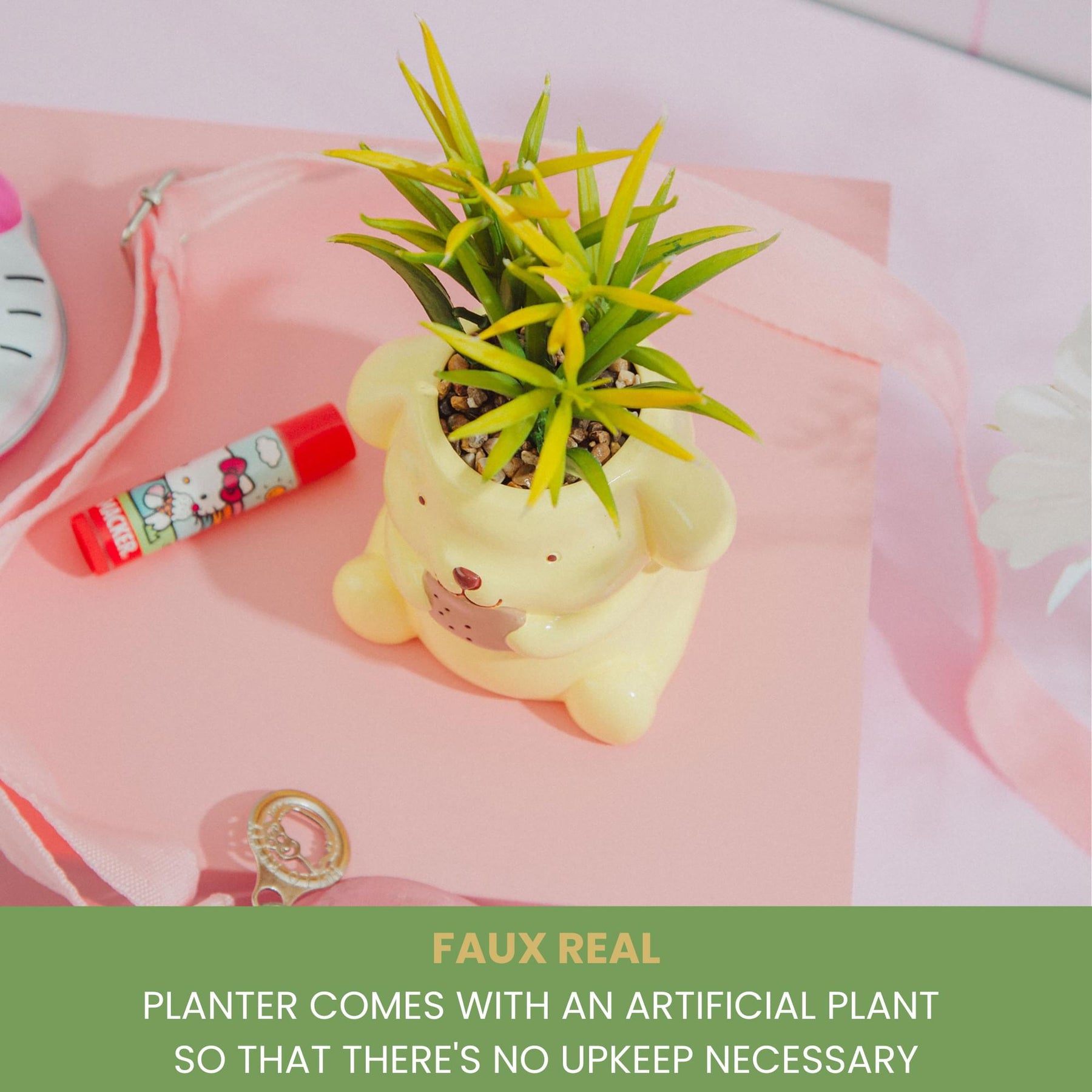 Sanrio Pompompurin 3-Inch Ceramic Mini Planter With Artificial Succulent
