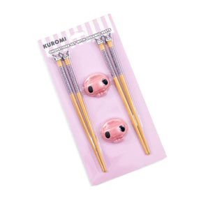 Sanrio Kuromi 2-Pair Bamboo Chopstick Set With Ceramic Rests