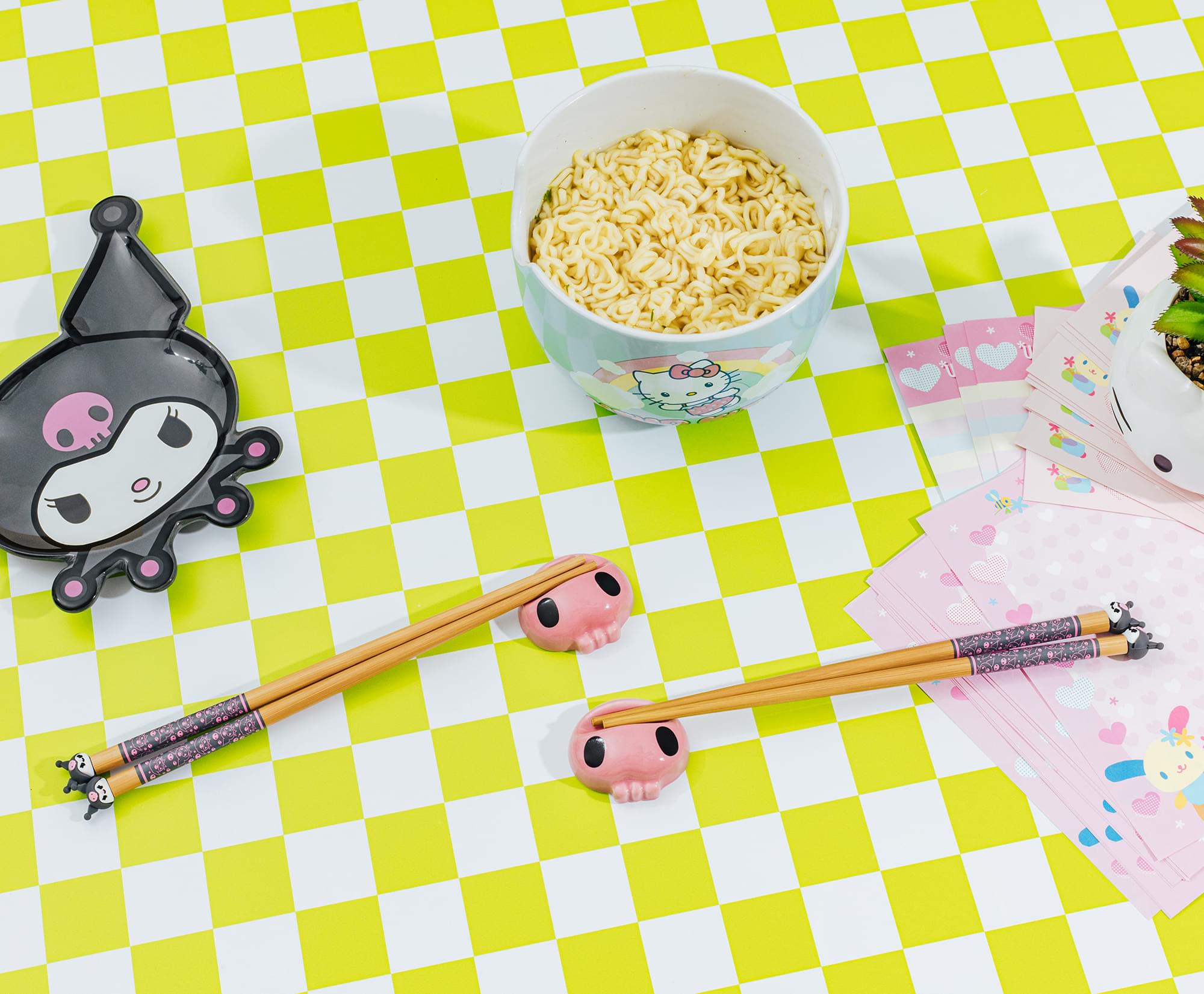 Sanrio Kuromi 2-Pair Bamboo Chopstick Set With Ceramic Rests