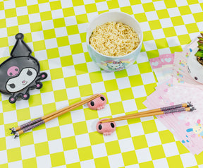Sanrio Kuromi 2-Pair Bamboo Chopstick Set With Ceramic Rests