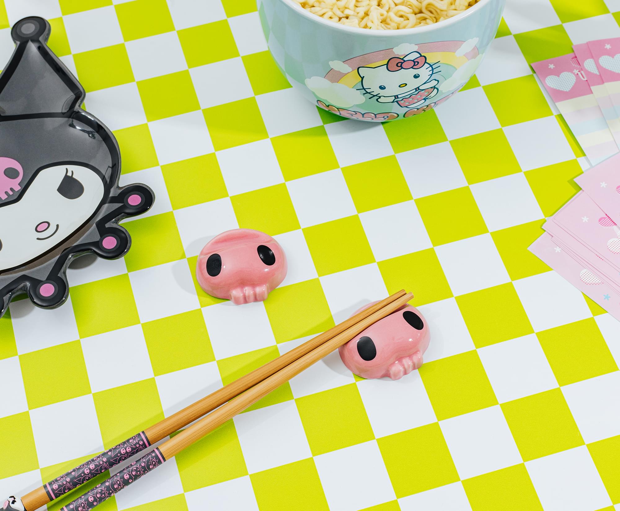 Sanrio Kuromi 2-Pair Bamboo Chopstick Set With Ceramic Rests