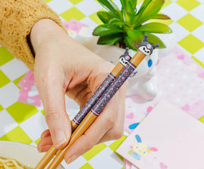 Sanrio Kuromi 2-Pair Bamboo Chopstick Set With Ceramic Rests