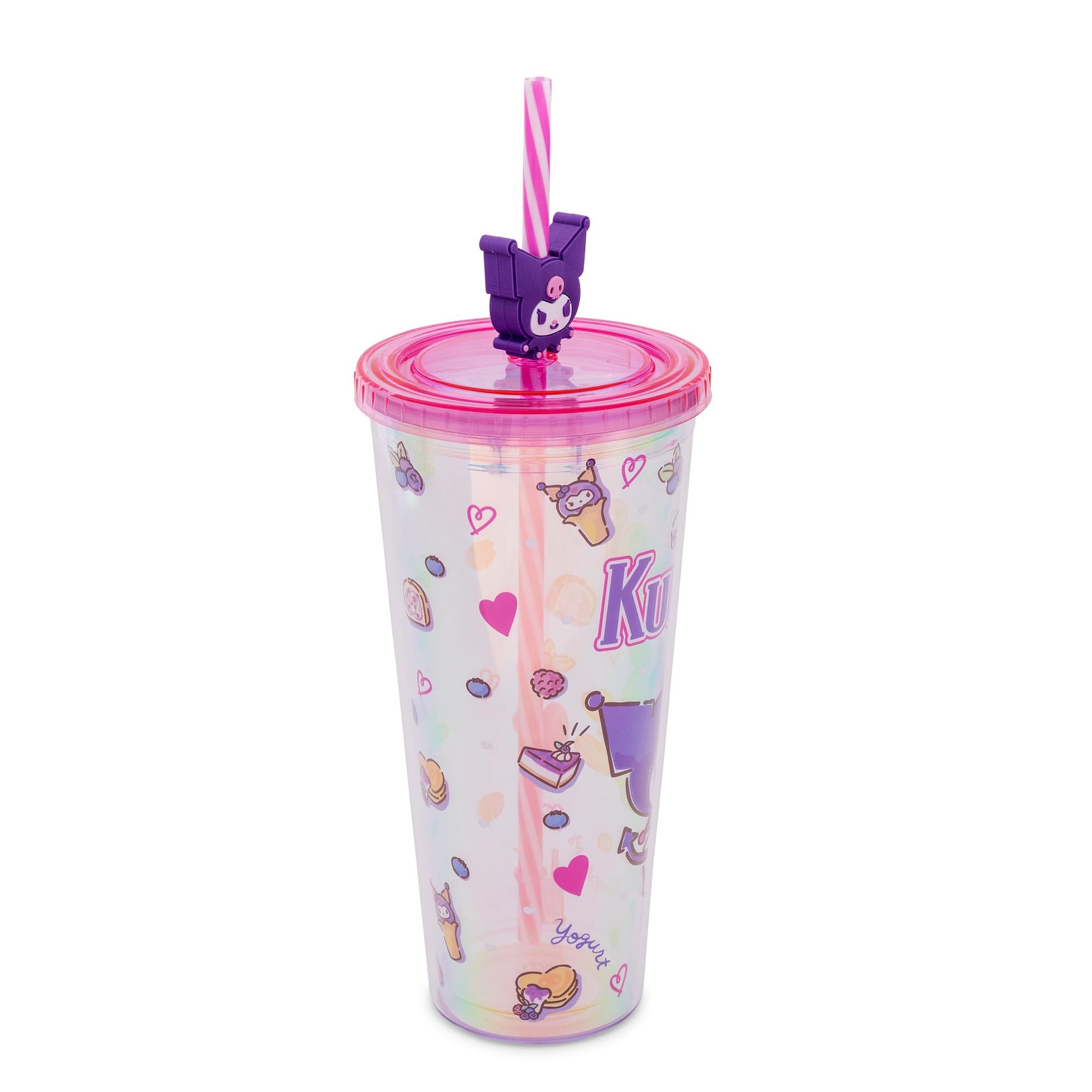 Sanrio Kuromi Iridescent 24-Ounce Carnival Cup With Lid and Straw Topper Charm