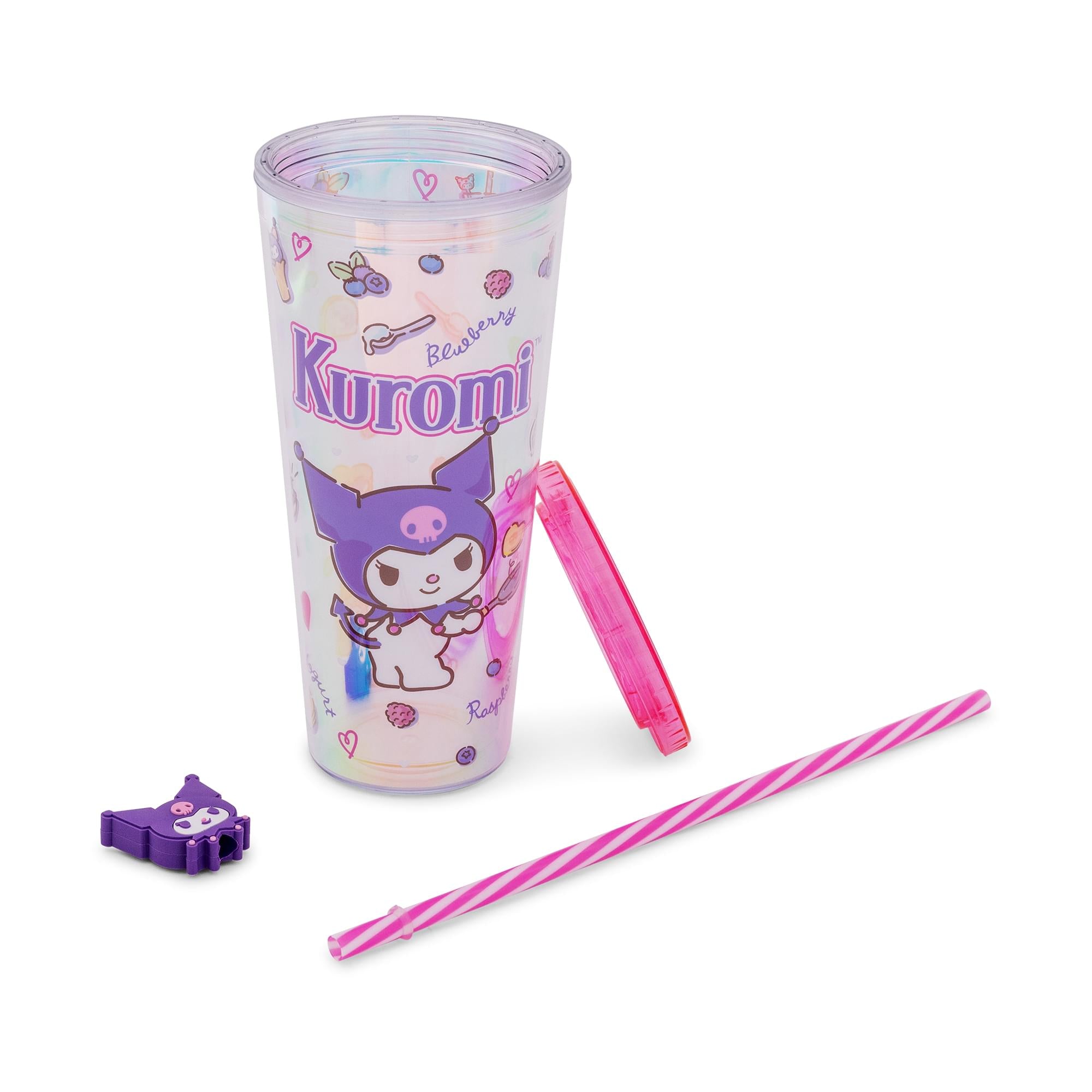 Sanrio Kuromi Iridescent 24-Ounce Carnival Cup With Lid and Straw Topper Charm