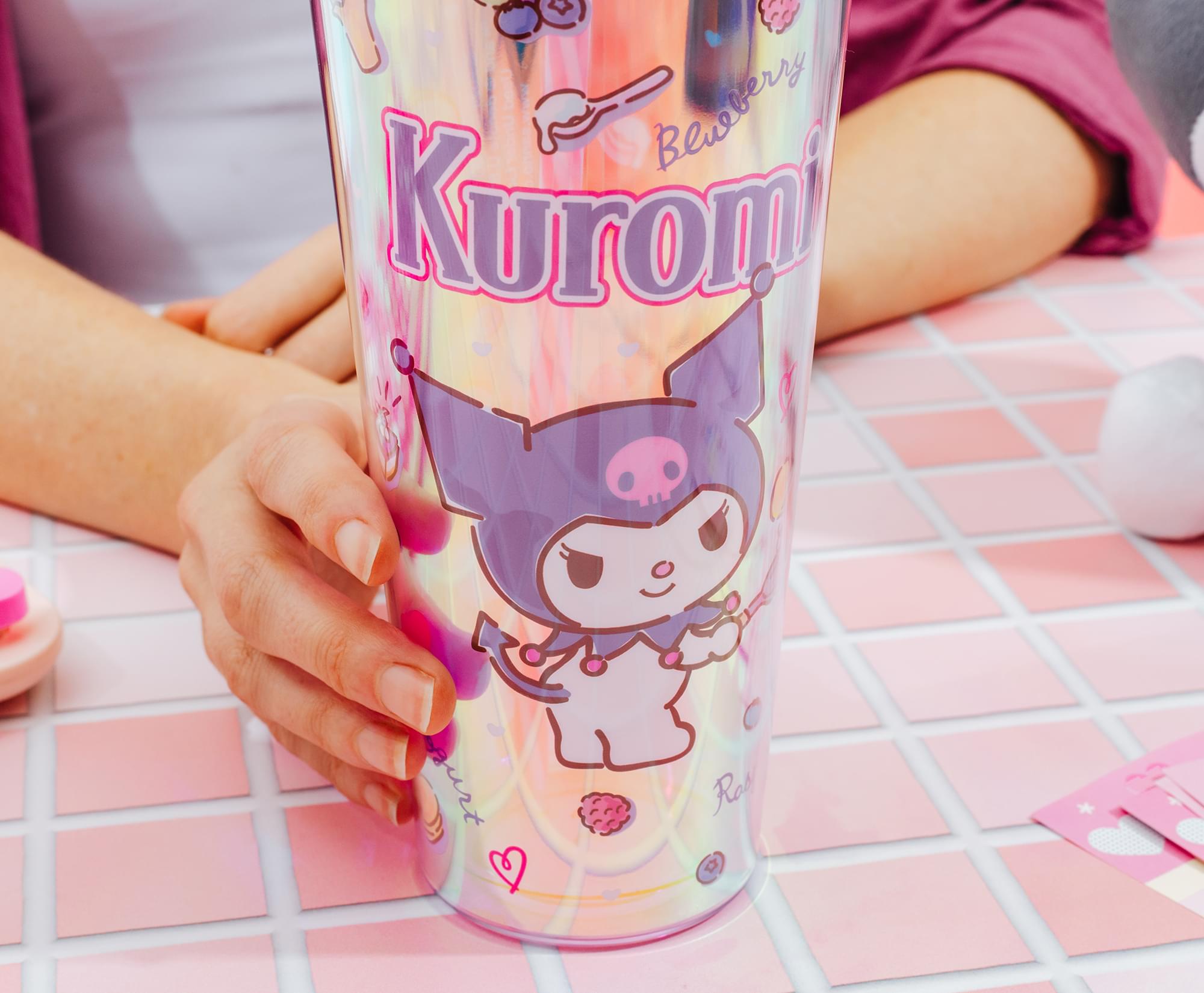 Sanrio Kuromi Iridescent 24-Ounce Carnival Cup With Lid and Straw Topper Charm