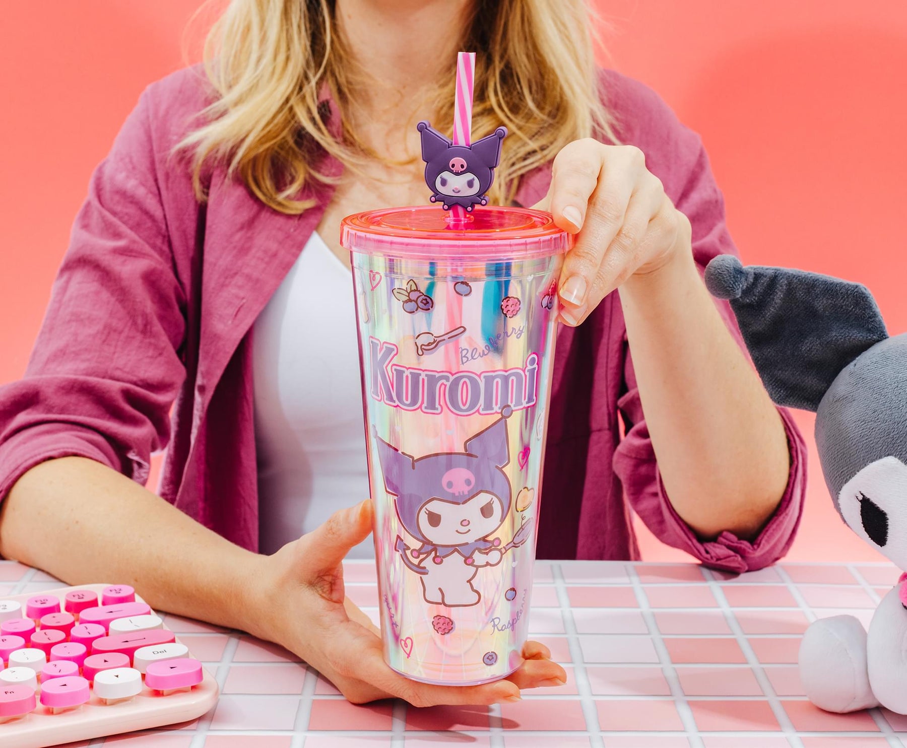 Sanrio Kuromi Iridescent 24-Ounce Carnival Cup With Lid and Straw Topper Charm