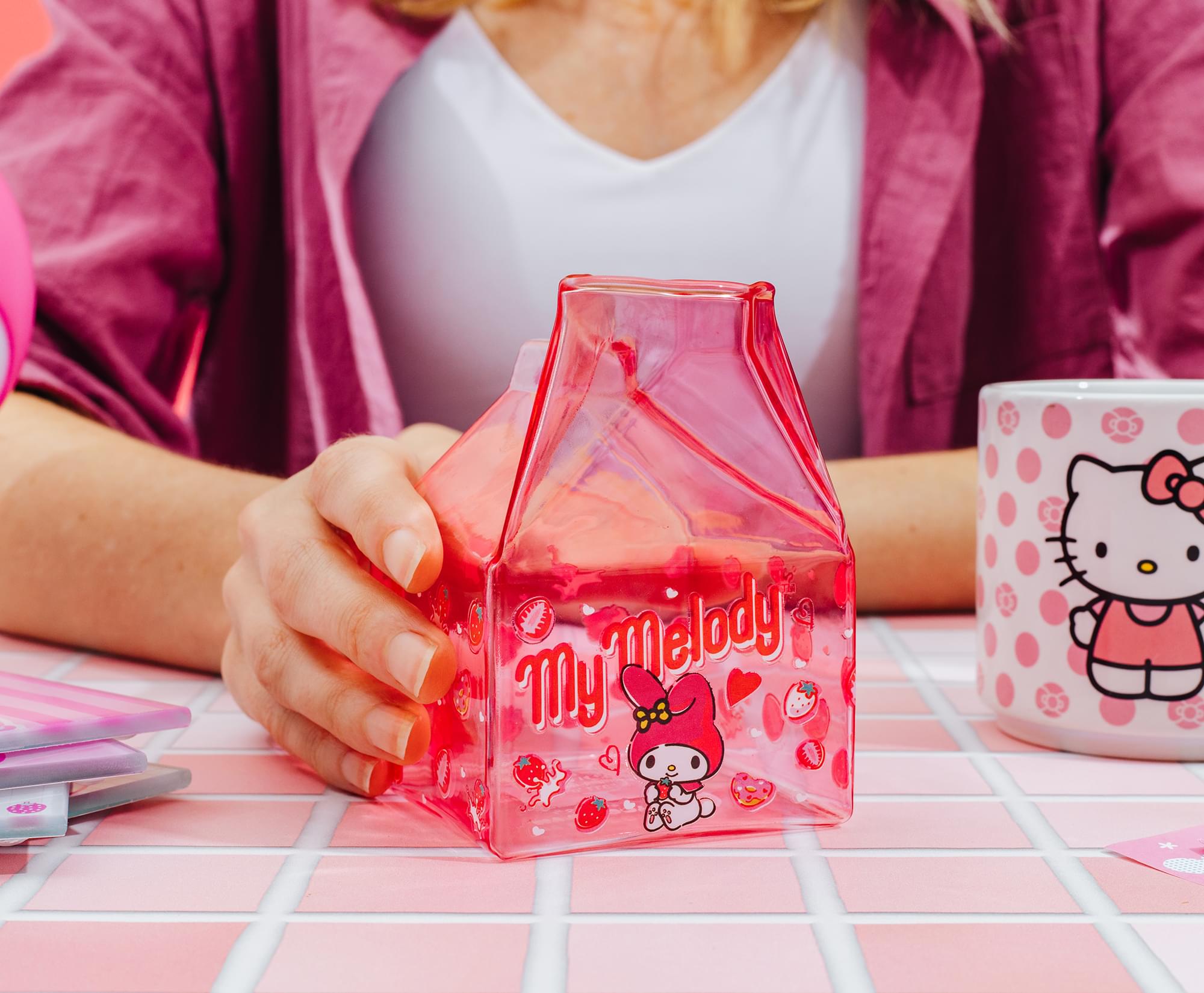 Sanrio My Melody Strawberry Glass Milk Carton | Holds 12 Ounces