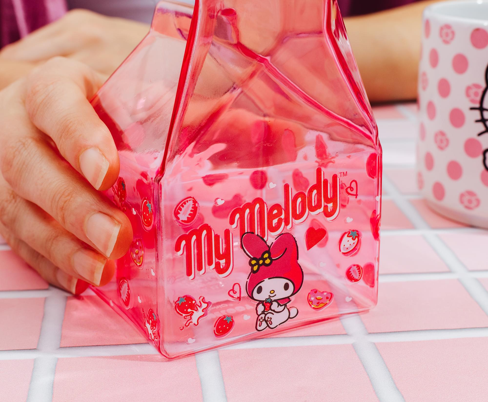 Sanrio My Melody Strawberry Glass Milk Carton | Holds 12 Ounces