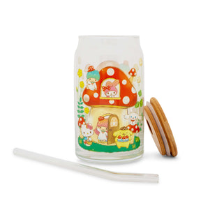 Sanrio Hello Kitty and Friends Mushroom Glass Tumbler With Bamboo Lid and Straw