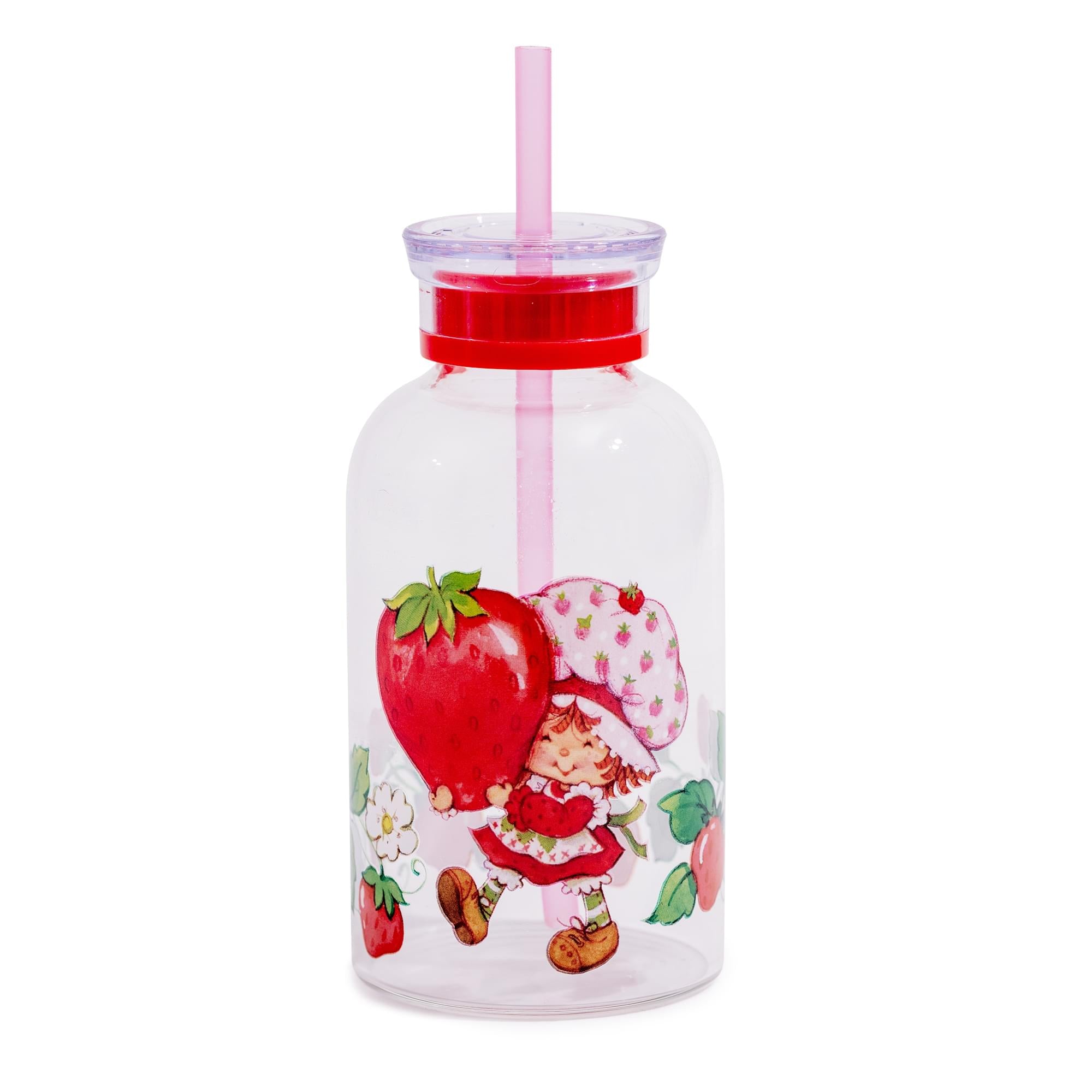 Strawberry Shortcake 15-Ounce Glass Milk Bottle With Straw