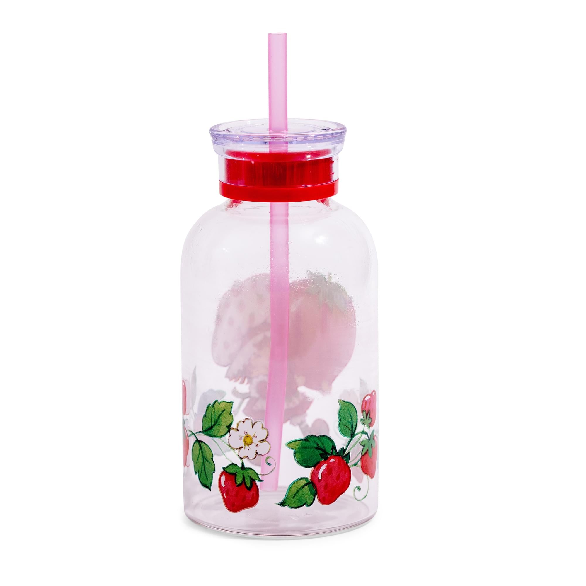 Strawberry Shortcake 15-Ounce Glass Milk Bottle With Straw