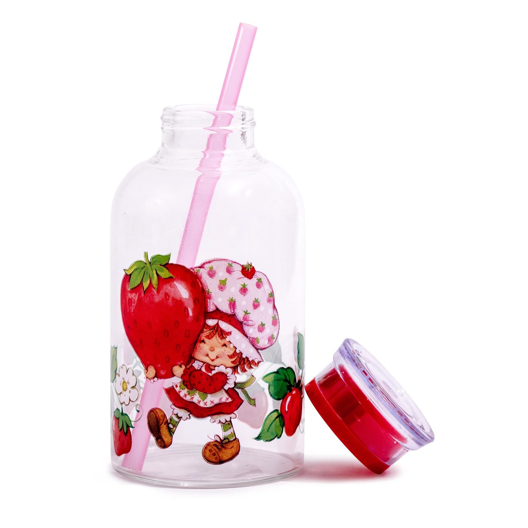 Strawberry Shortcake 15-Ounce Glass Milk Bottle With Straw