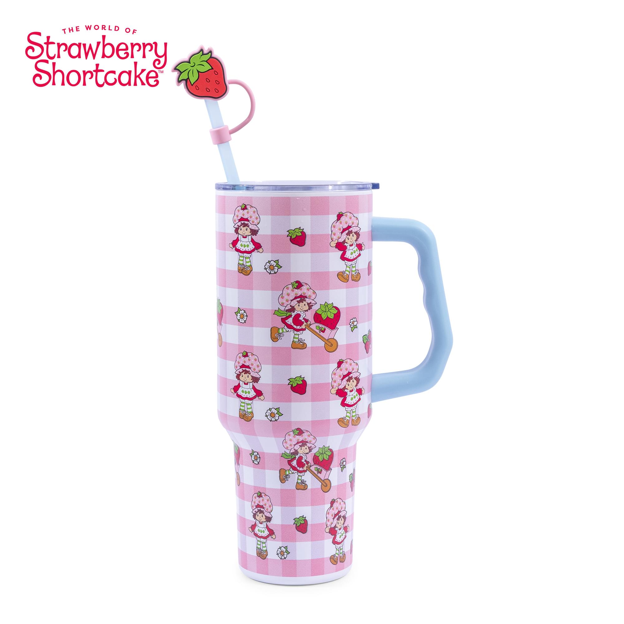 Strawberry Shortcake Pink Pattern 40-Ounce Stainless Steel Tumbler With Handle
