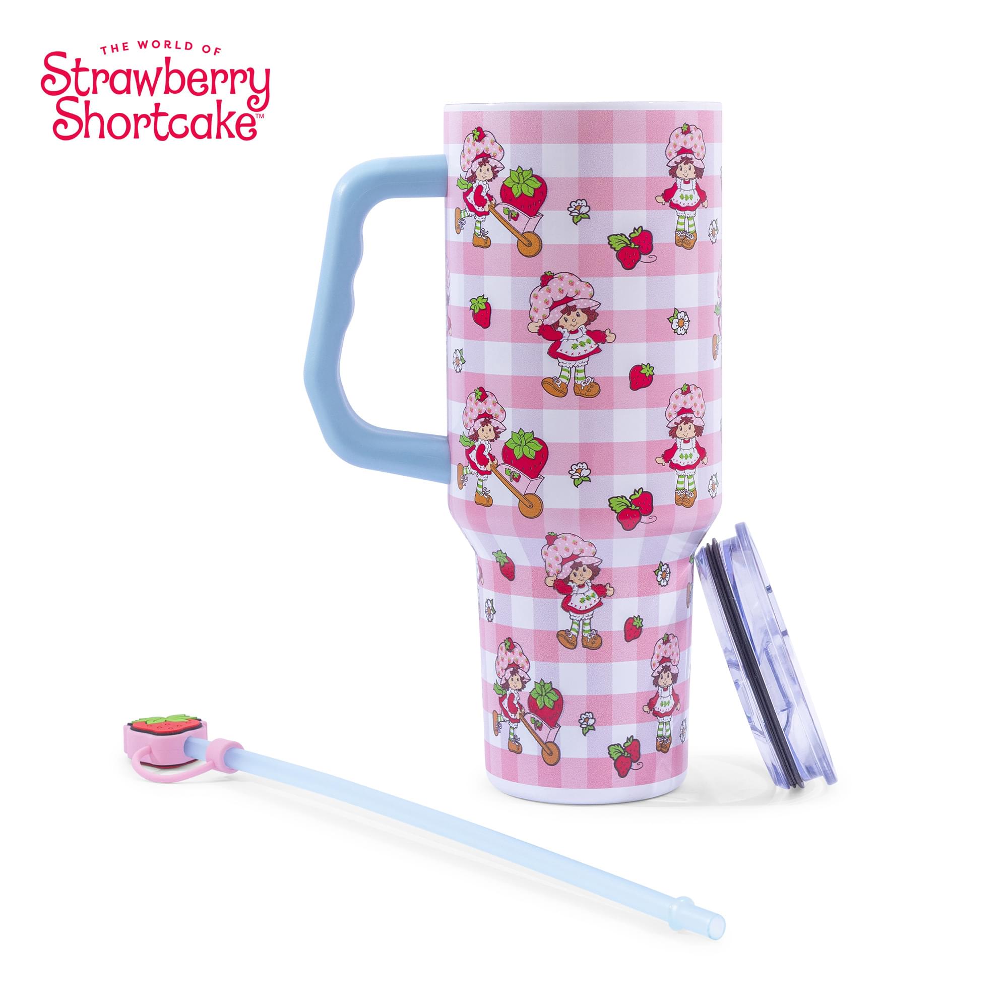 Strawberry Shortcake Pink Pattern 40-Ounce Stainless Steel Tumbler With Handle