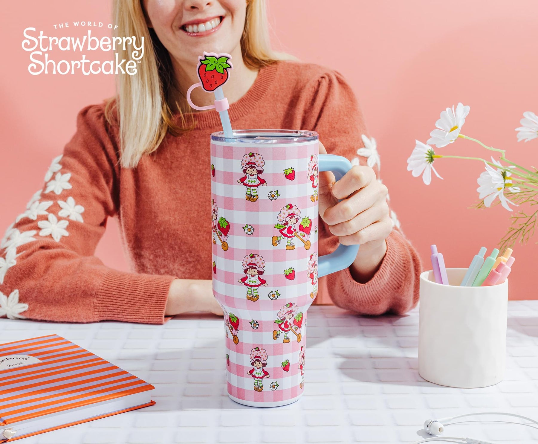Strawberry Shortcake Pink Pattern 40-Ounce Stainless Steel Tumbler With Handle