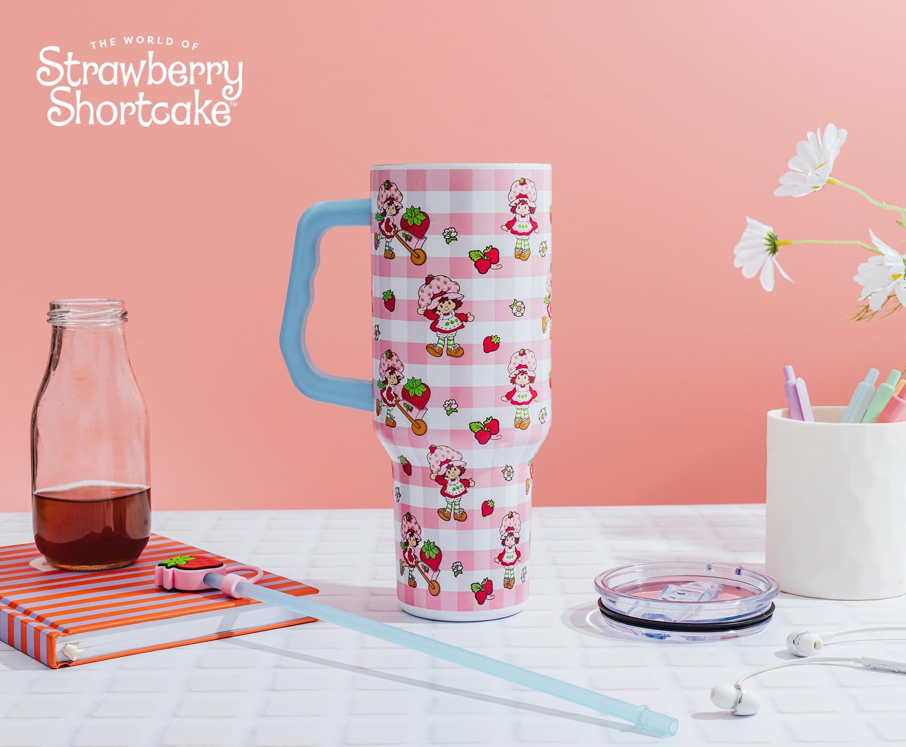 Strawberry Shortcake Pink Pattern 40-Ounce Stainless Steel Tumbler With Handle