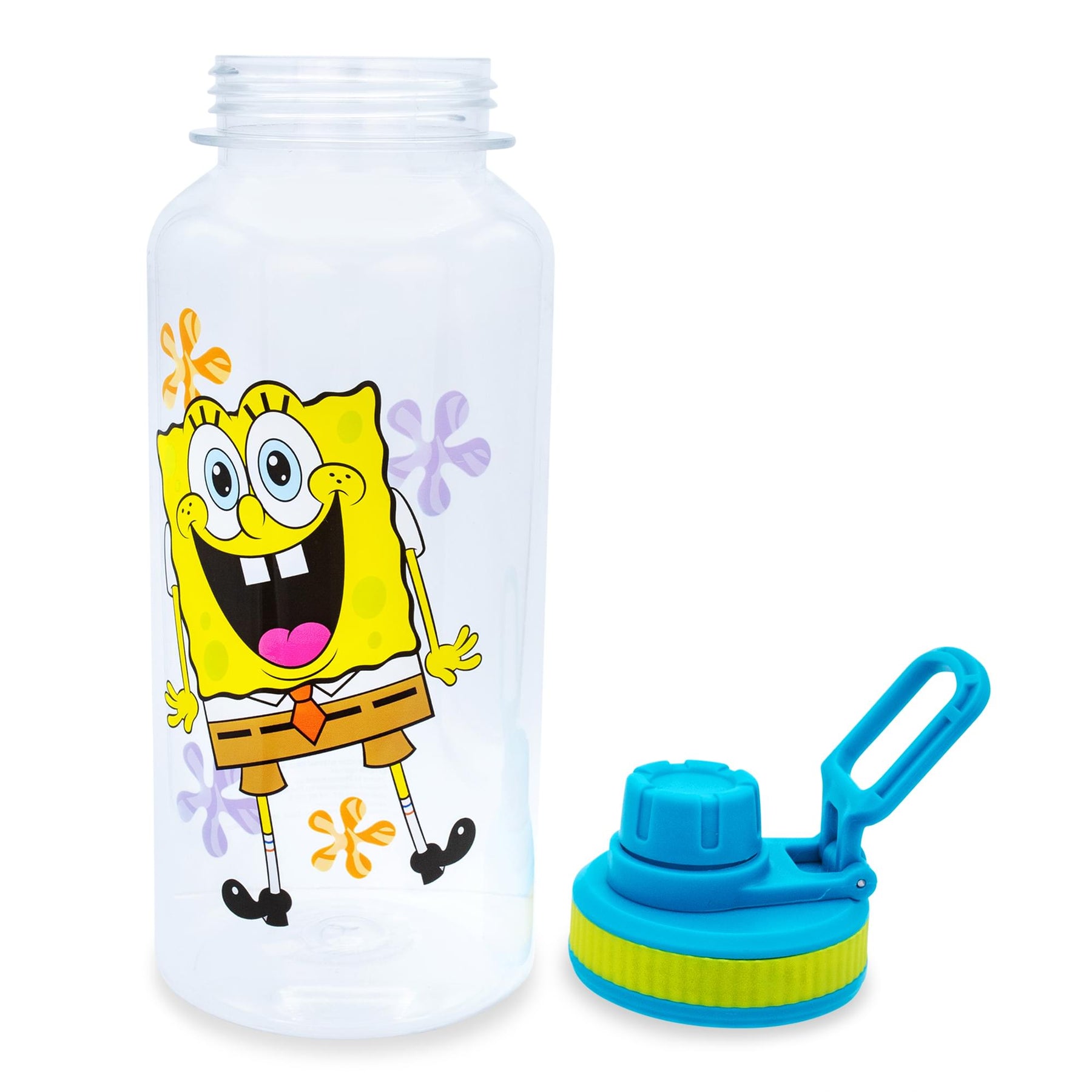 Silver Buffalo Spongebob SquarePants Happy Laugh Flowers Twist Spout Water Bottle & Sticker Set