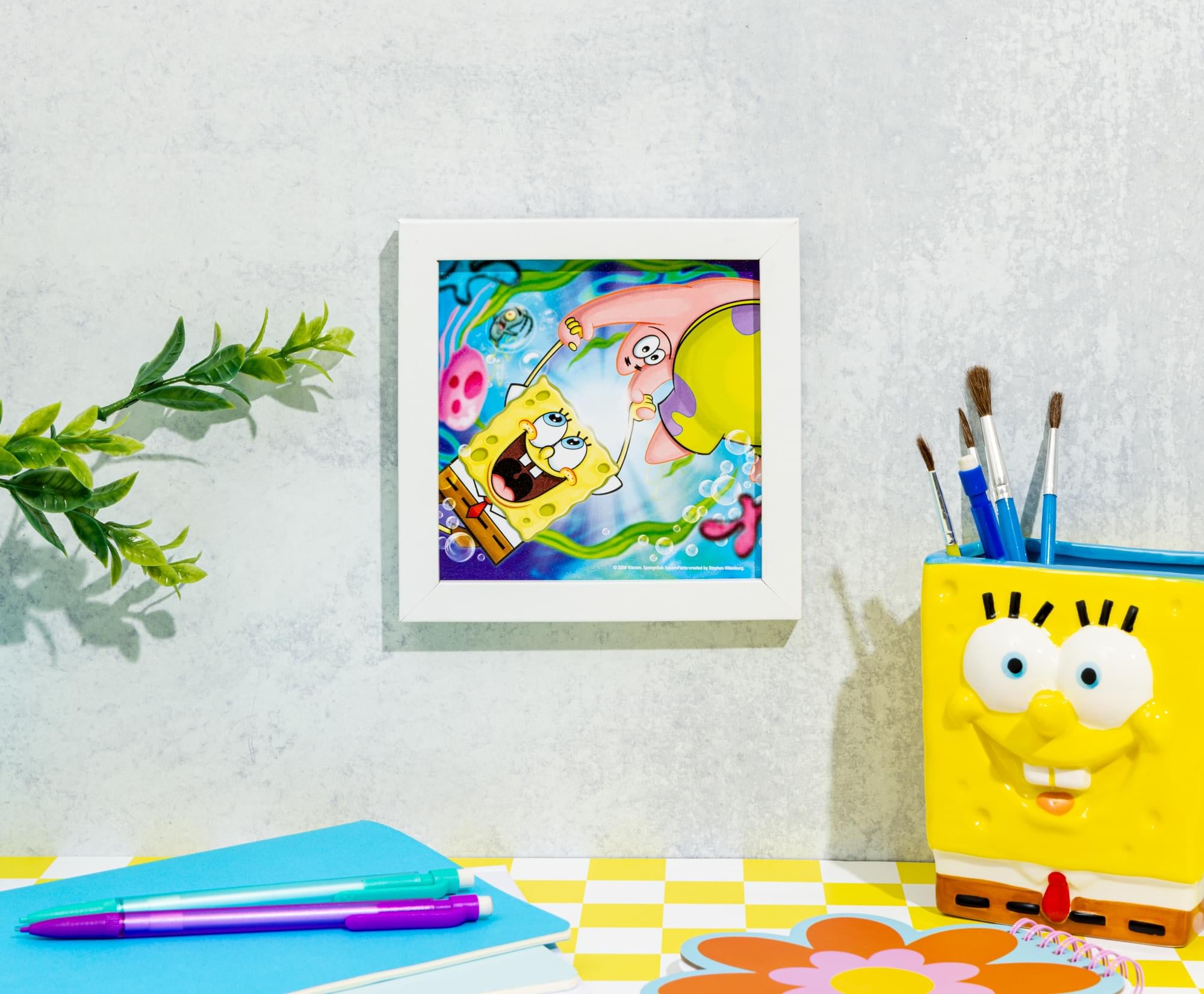 Nickelodeon SpongeBob SquarePants and Patrick Framed MDF Wall Art | 6 x 6 Inches