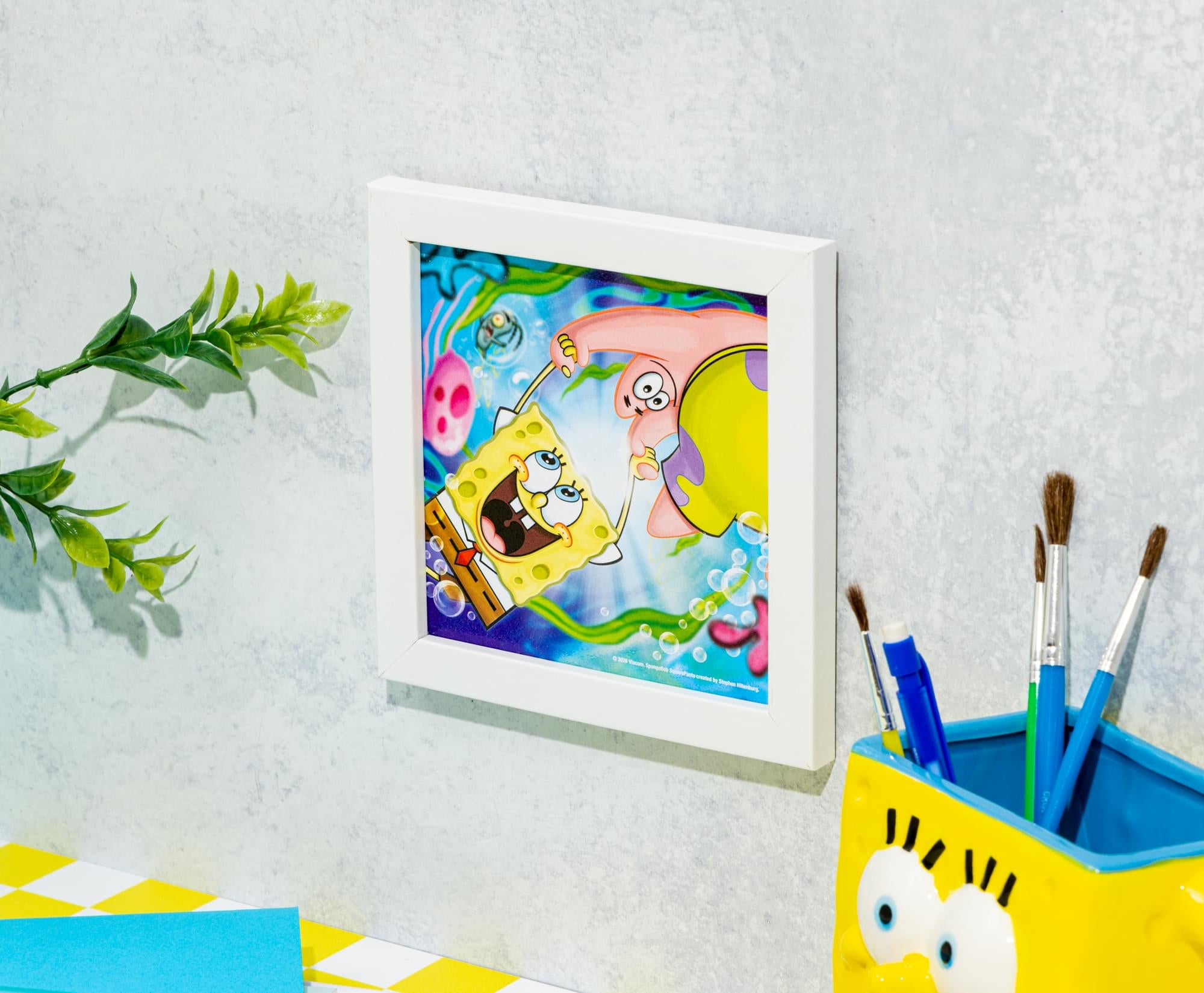 Nickelodeon SpongeBob SquarePants and Patrick Framed MDF Wall Art | 6 x 6 Inches