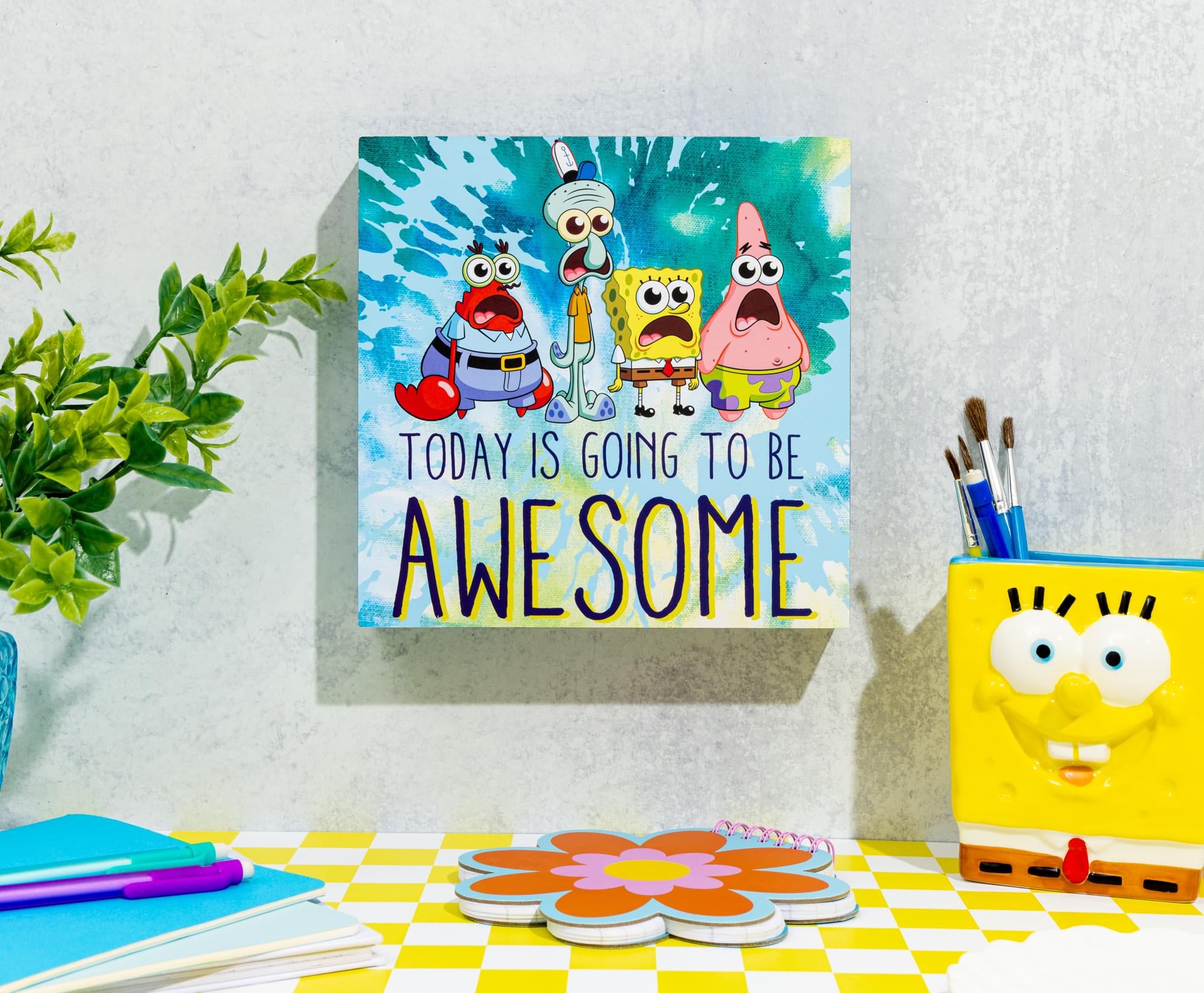 SpongeBob SquarePants "Today Is Going To Be Awesome" MDF Box Sign | 8 x 8 Inches
