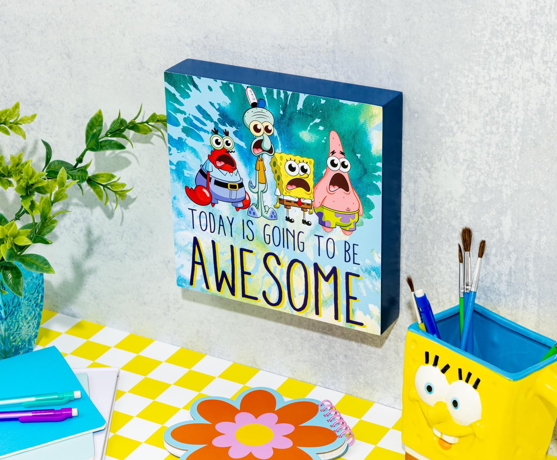 SpongeBob SquarePants "Today Is Going To Be Awesome" MDF Box Sign | 8 x 8 Inches